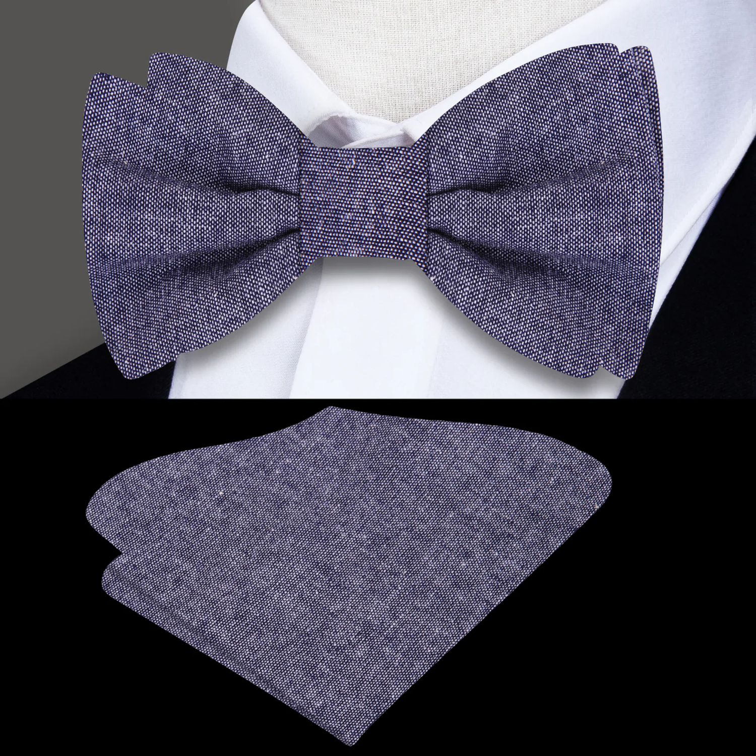 Deep Blue/White Fresh Linen Bow Tie and Pocket Square||Deep Blue/White