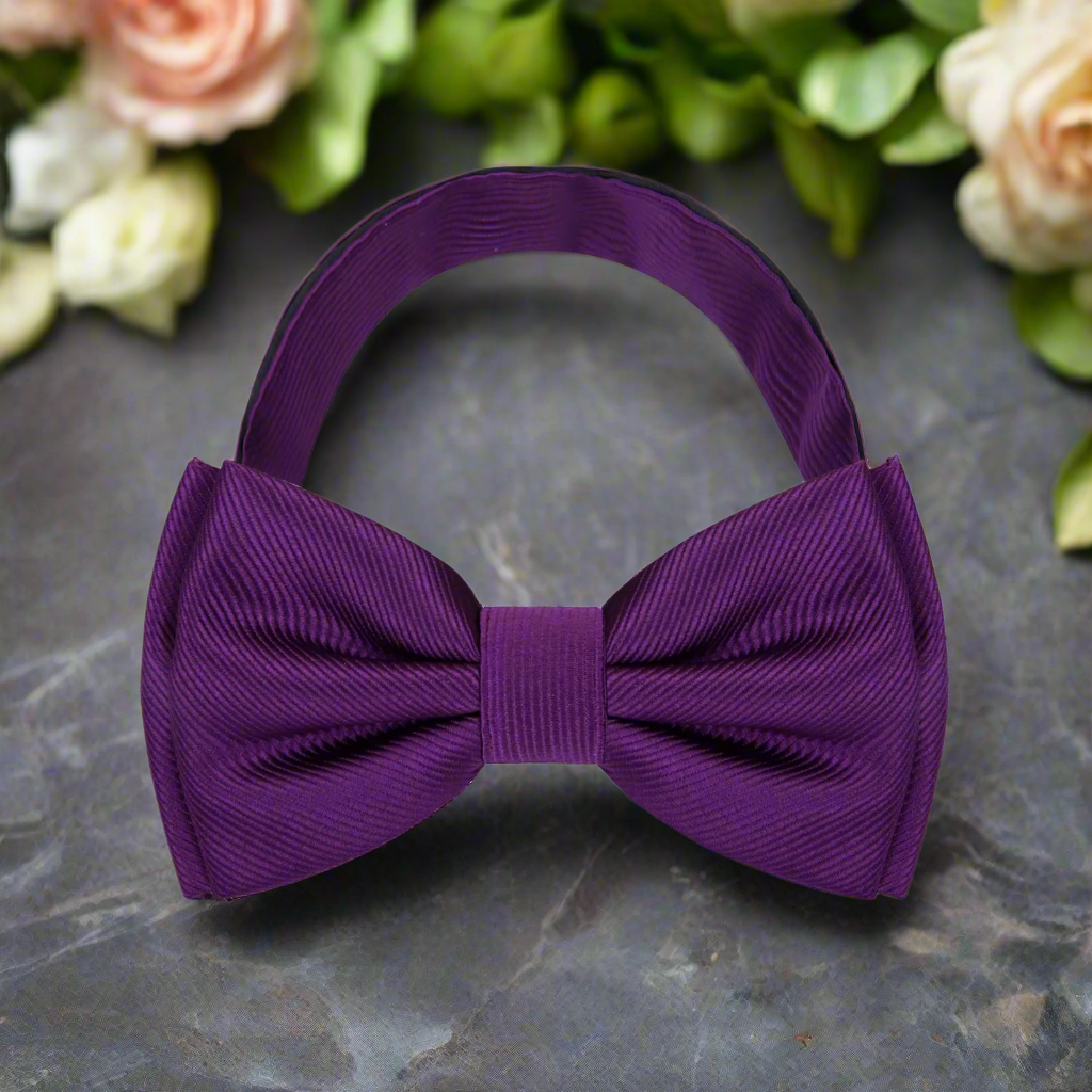 A Purple Solid Pattern Silk Pre Tied Bow Tie