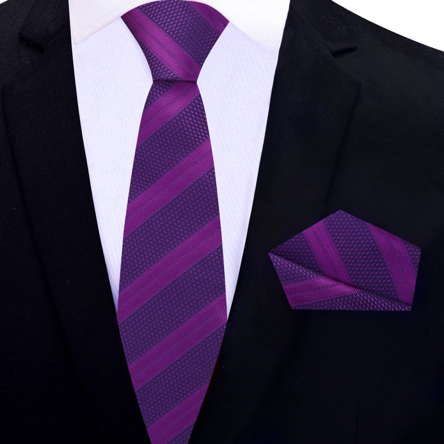Thin Purple striped tie and Square