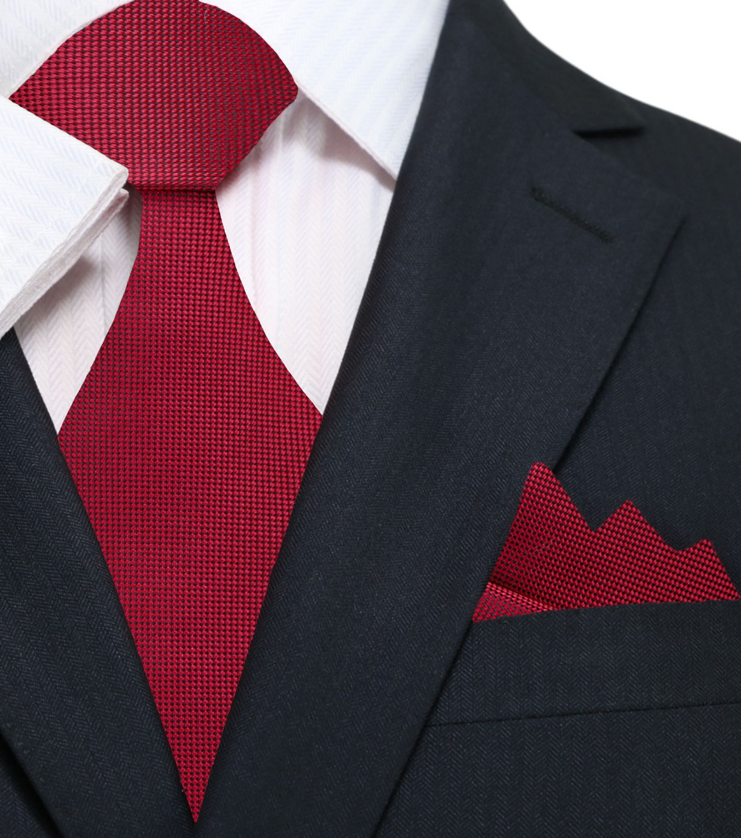 A Deep Red Check Silk Necktie, Pocket Square