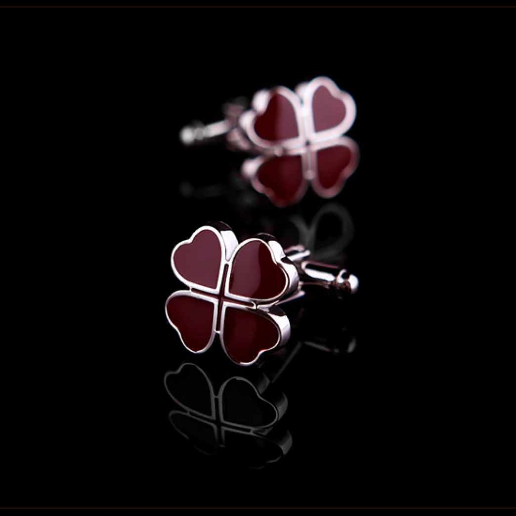 Red with Chrome Clover Cufflinks