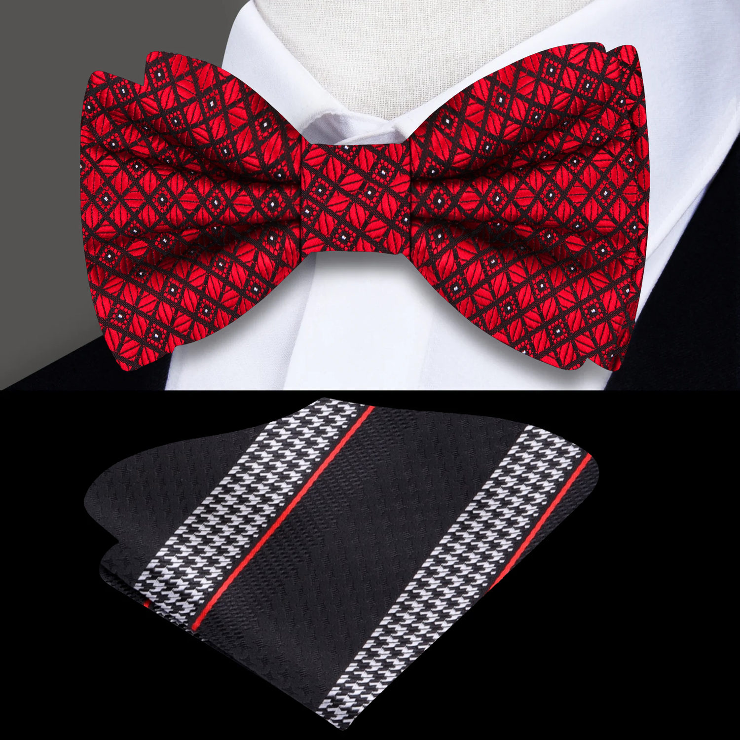 Burgundy Merlot Diamonds Bow Tie and Accenting Pocket Square
