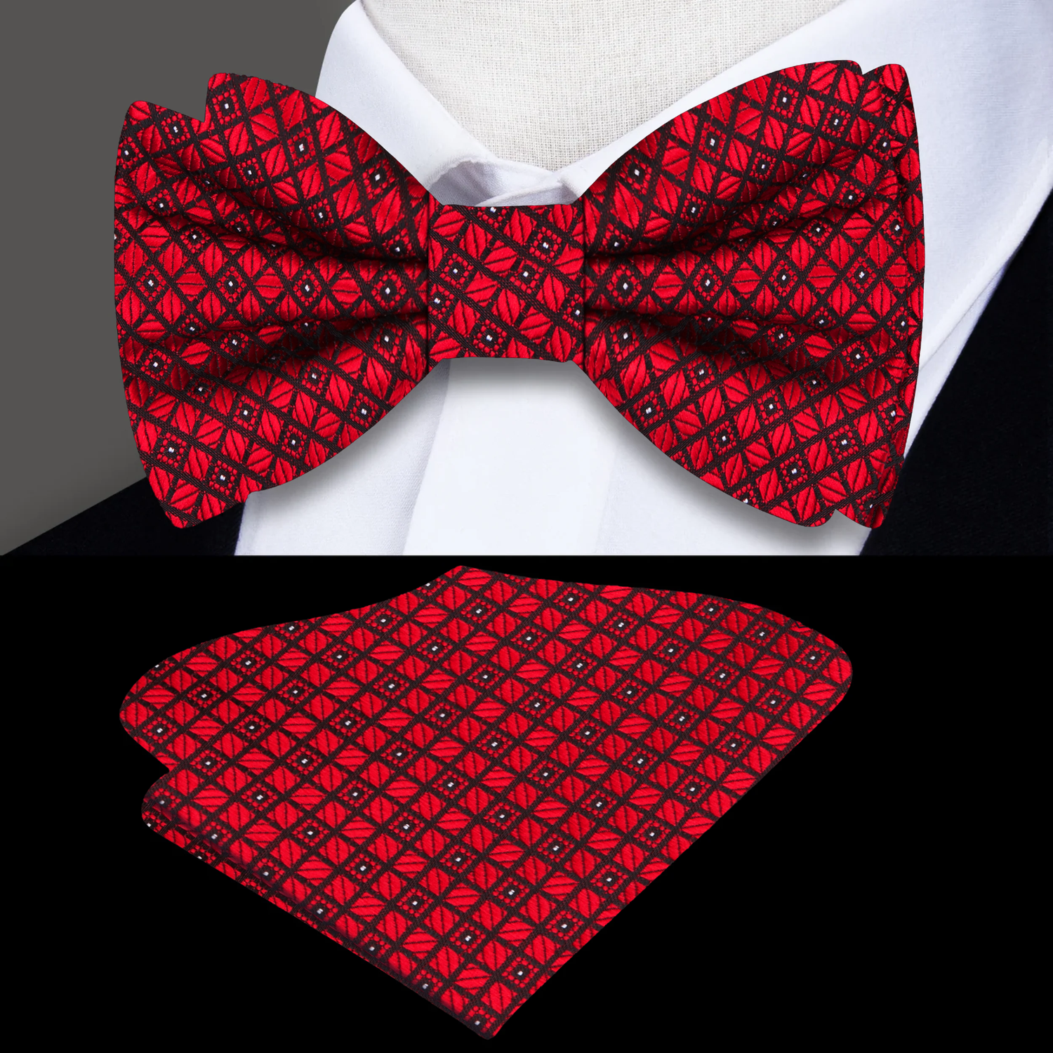 Burgundy Merlot Diamonds Bow Tie and Pocket Square