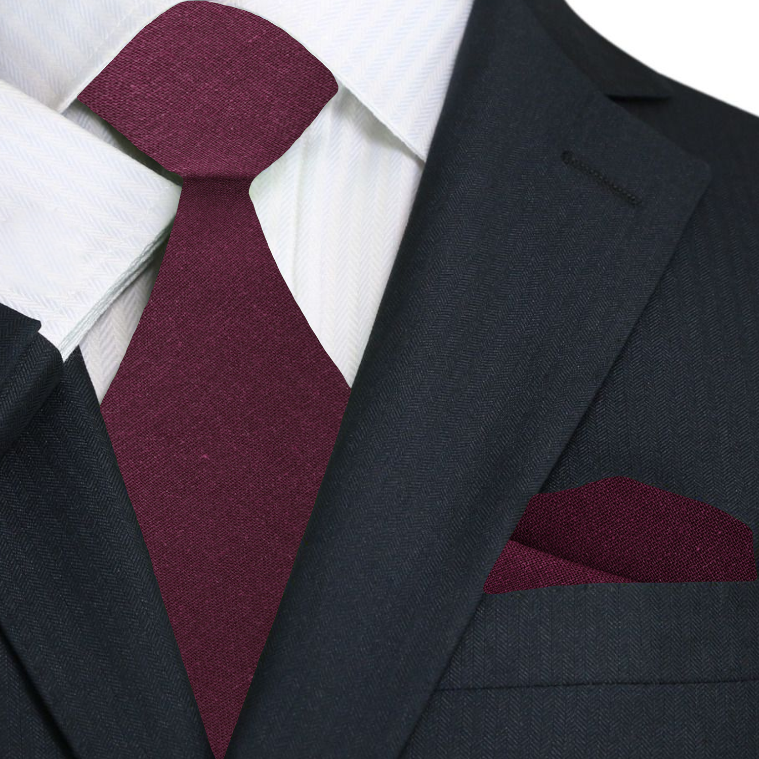 Premium Deep Red Linen Tie and Pocket Square