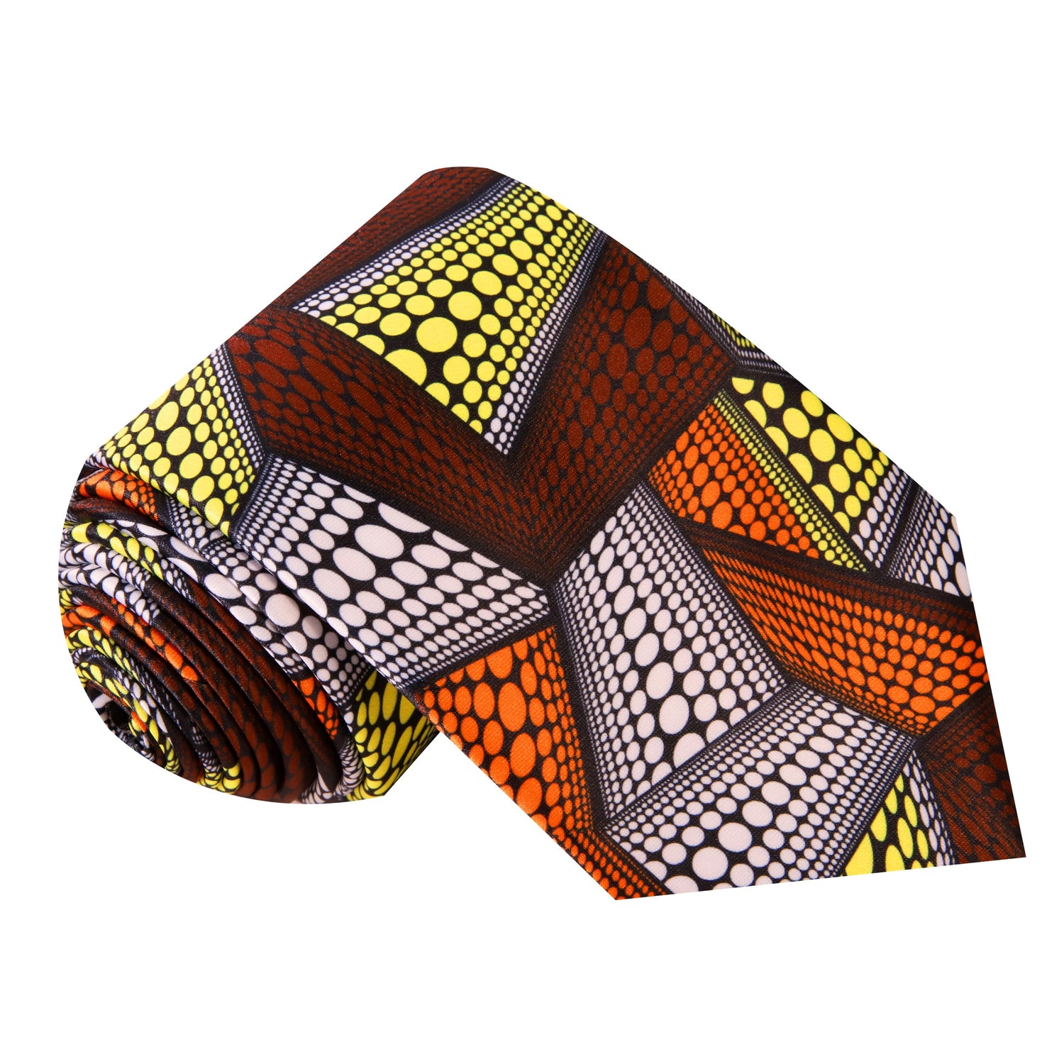 Deep Red Orange White and Yellow Abstract Necktie  