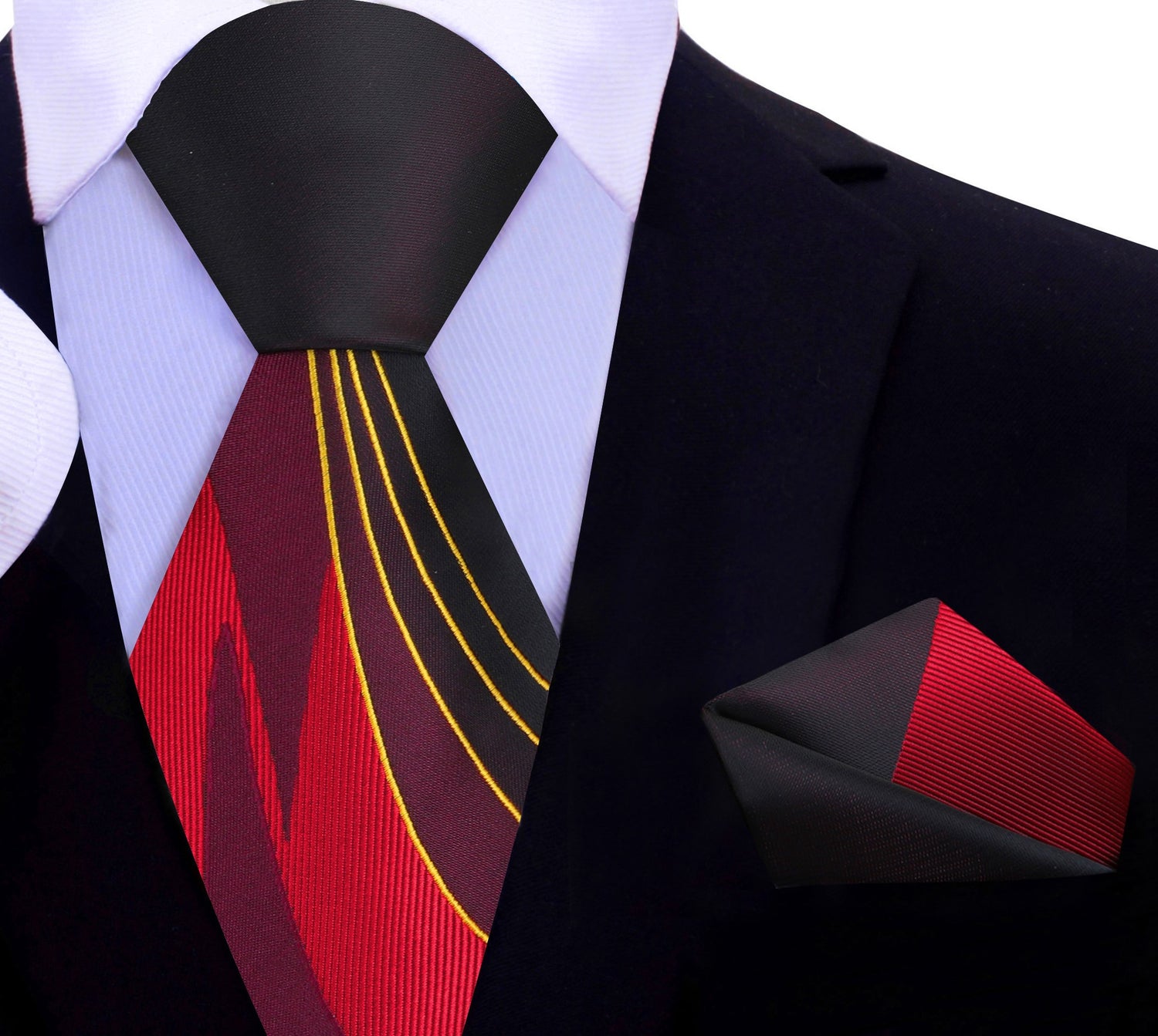 Shades of Red and Yellow Abstract Tie and Square