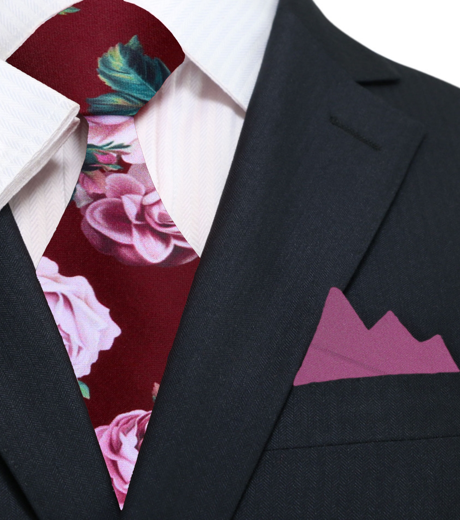 Deep Red Wine Vase of Flowers Tie and Accenting PocketSquare12