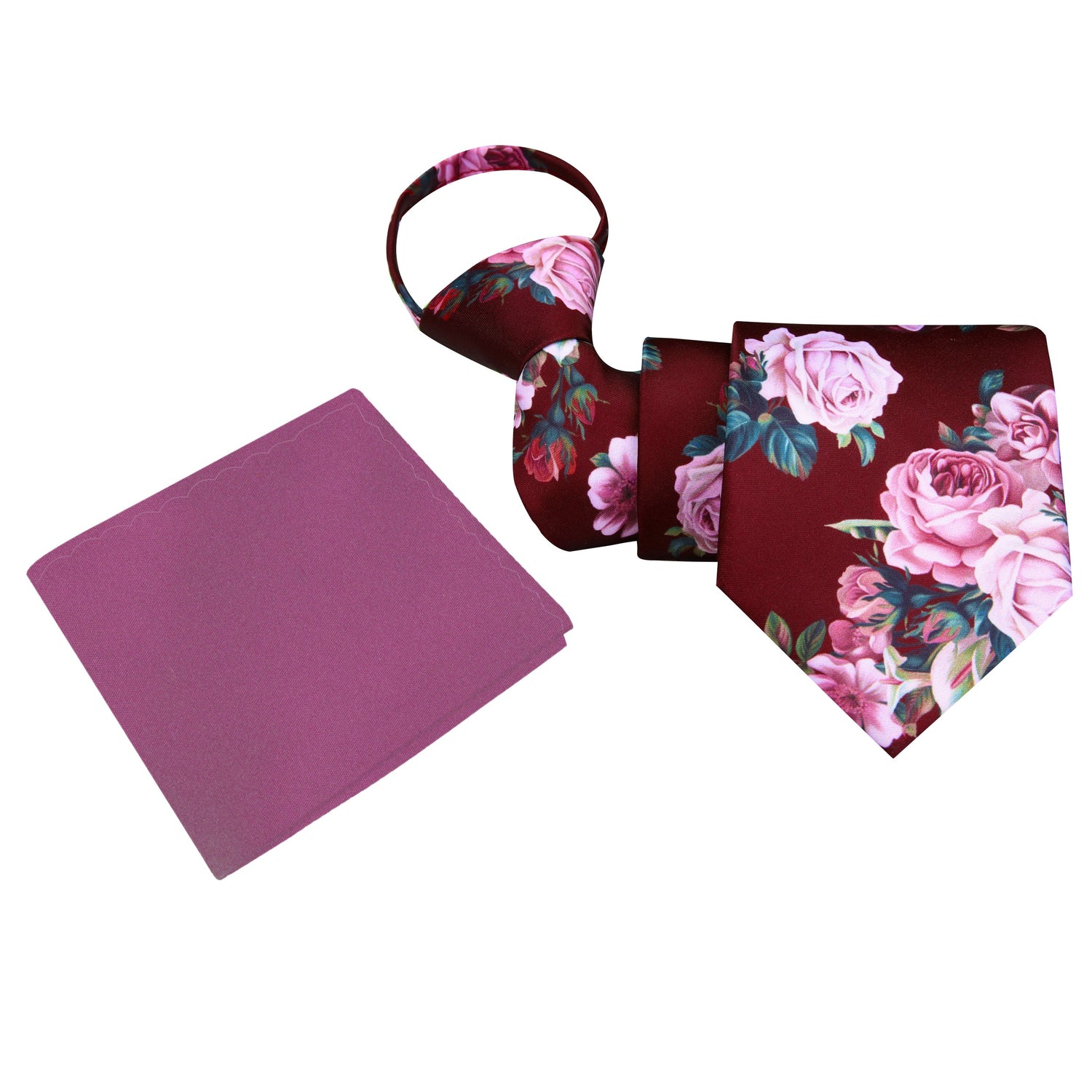 Zipper: Deep Red Wine Vase of Flowers Tie and Accenting PocketSquare