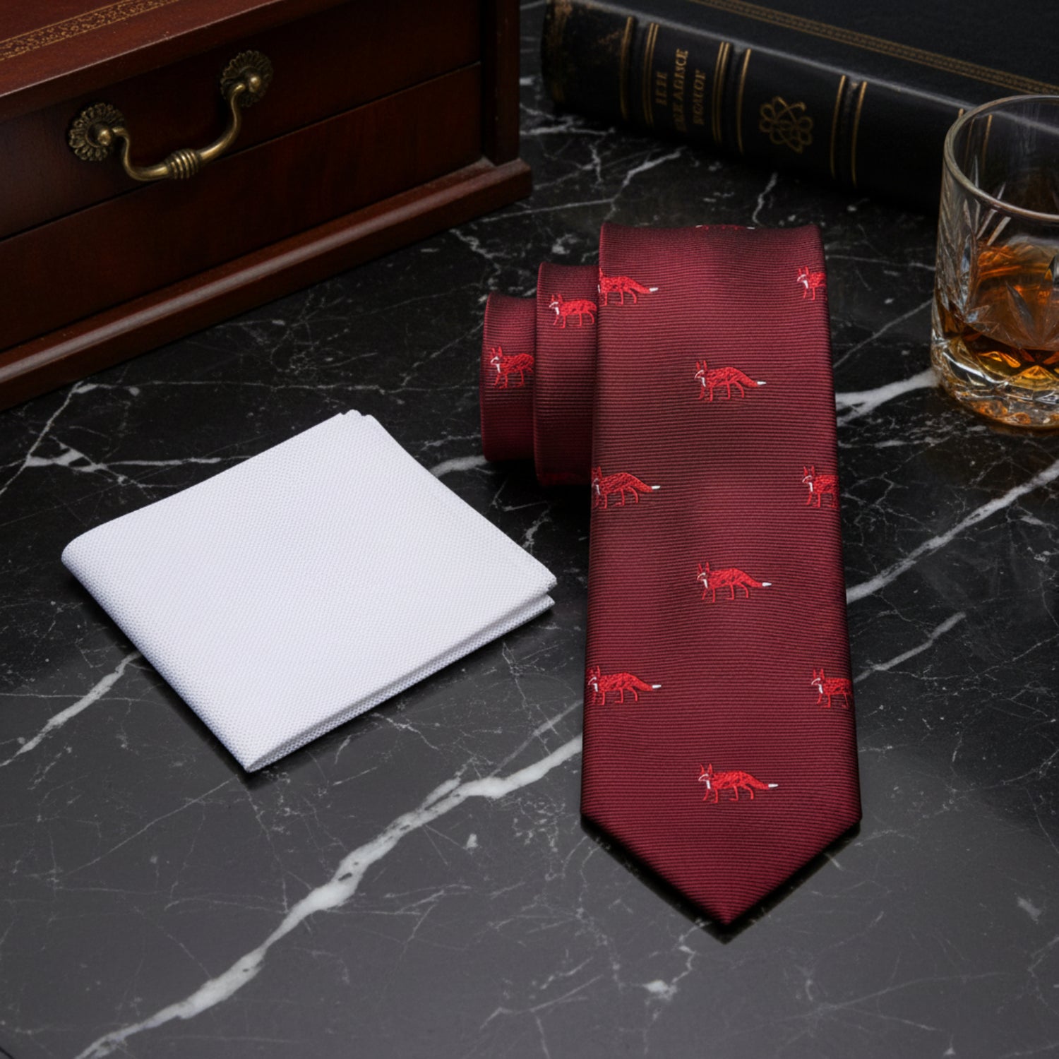 Red Fox Tie and White Square 2