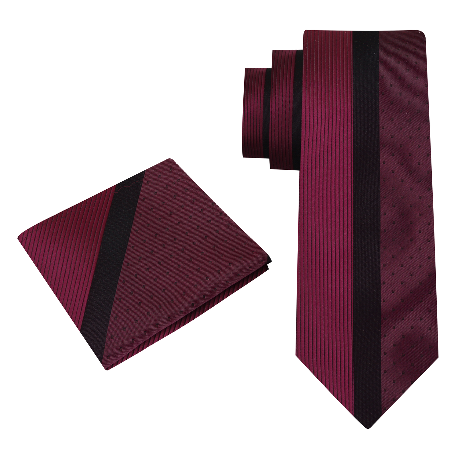 Alt View: Burgundy and Black Lined Necktie and Square
