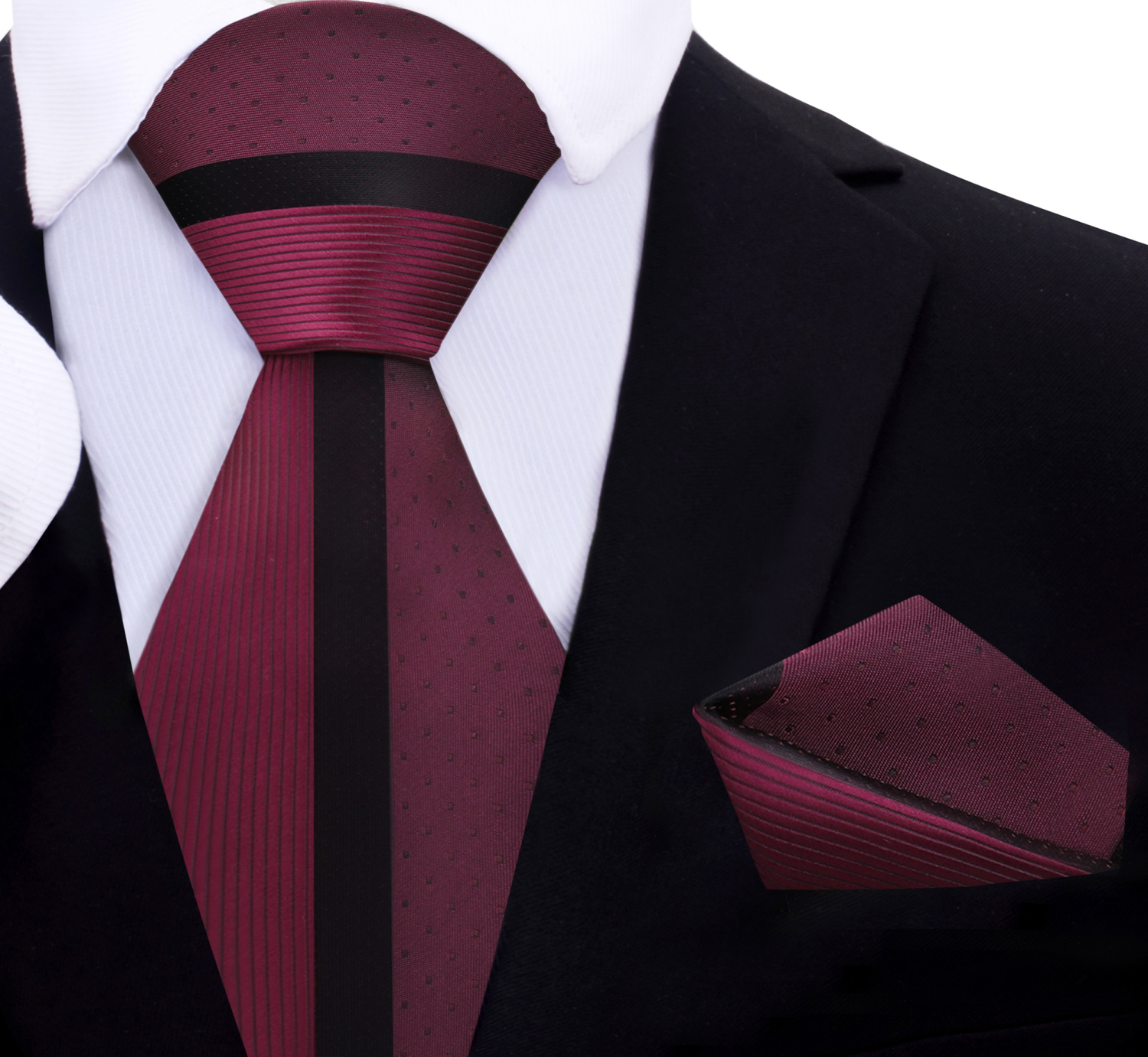 Burgundy and Black Lined Necktie and Square