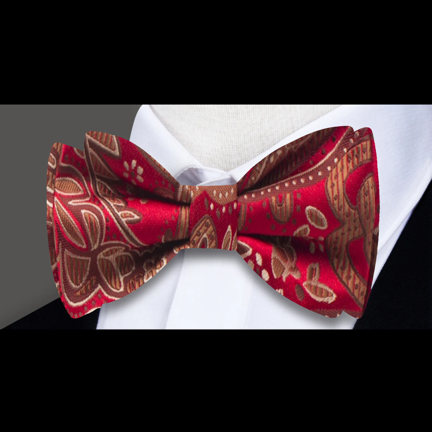 A Deep Red, Brown Paisley Pattern Silk Self Tie Bow Tie