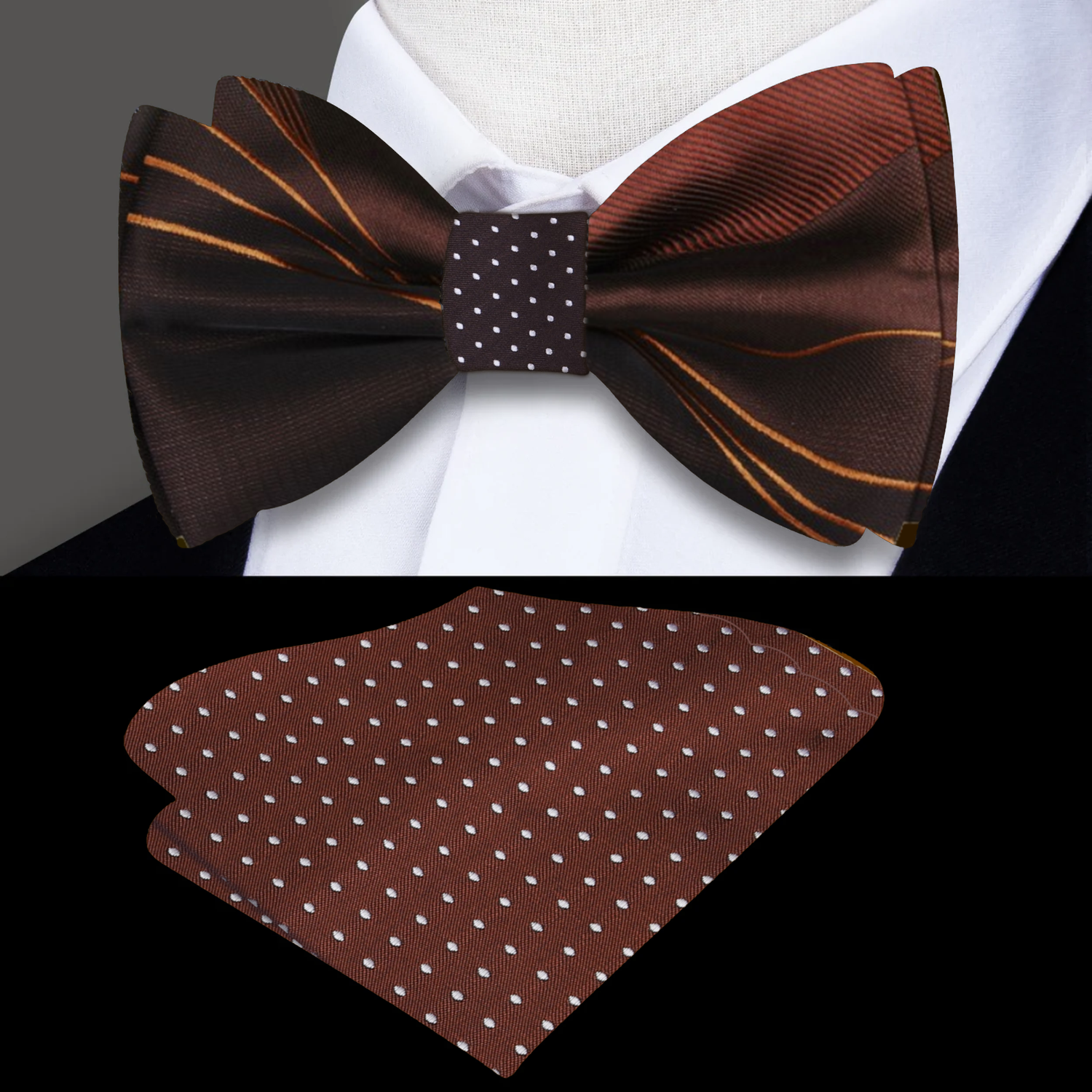Brown Abstract/Polka Bow Tie and Brown Polka Square