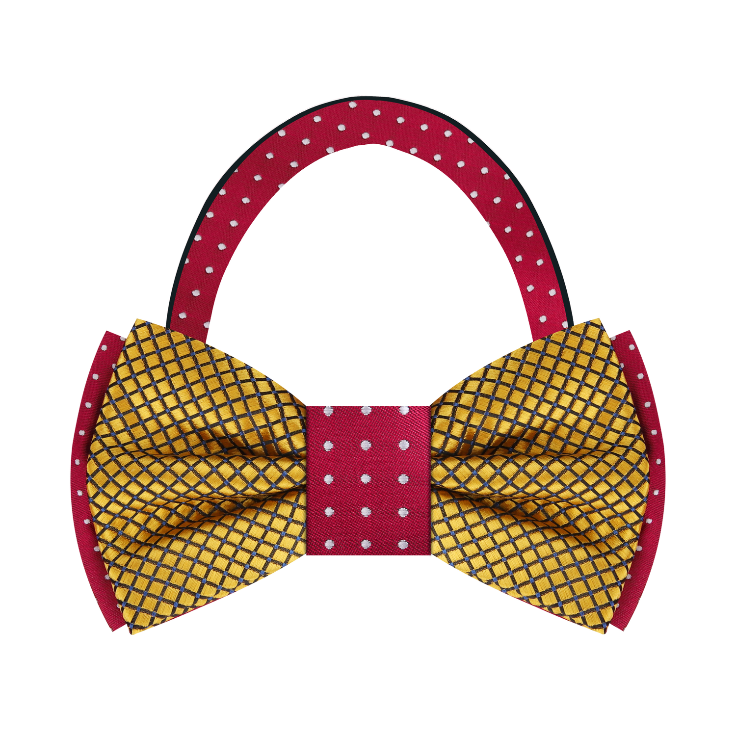 Pre Tied Bow Tie Gold Geometric and Burgundy Polka