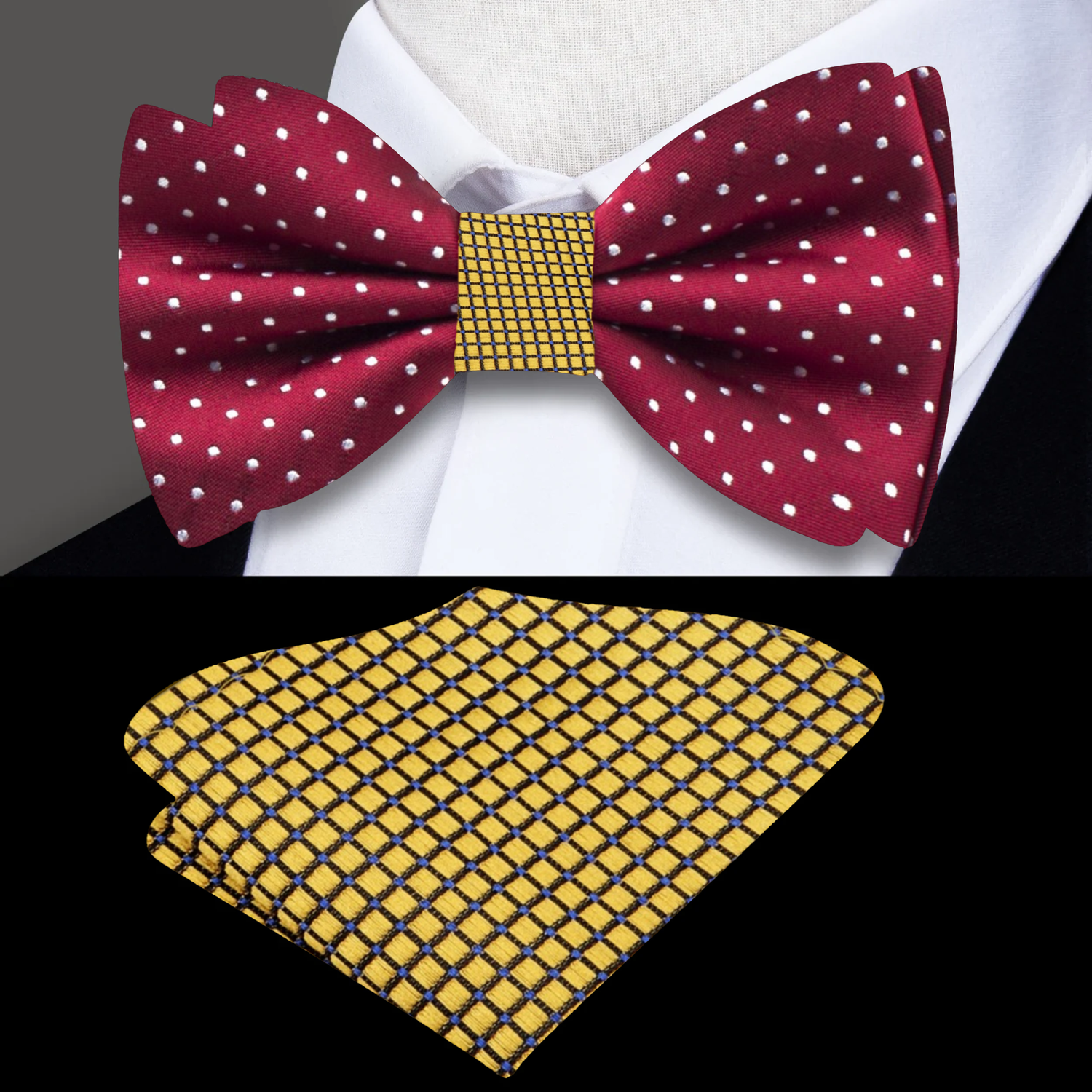 Main View: Cranberry Polka Bow Tie with Square