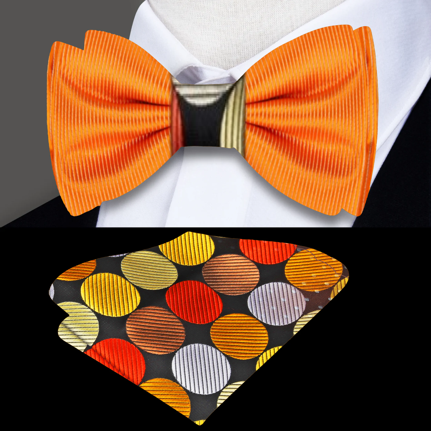 View 2: Orange, Brown, Gold, Polka Bow Tie and Square