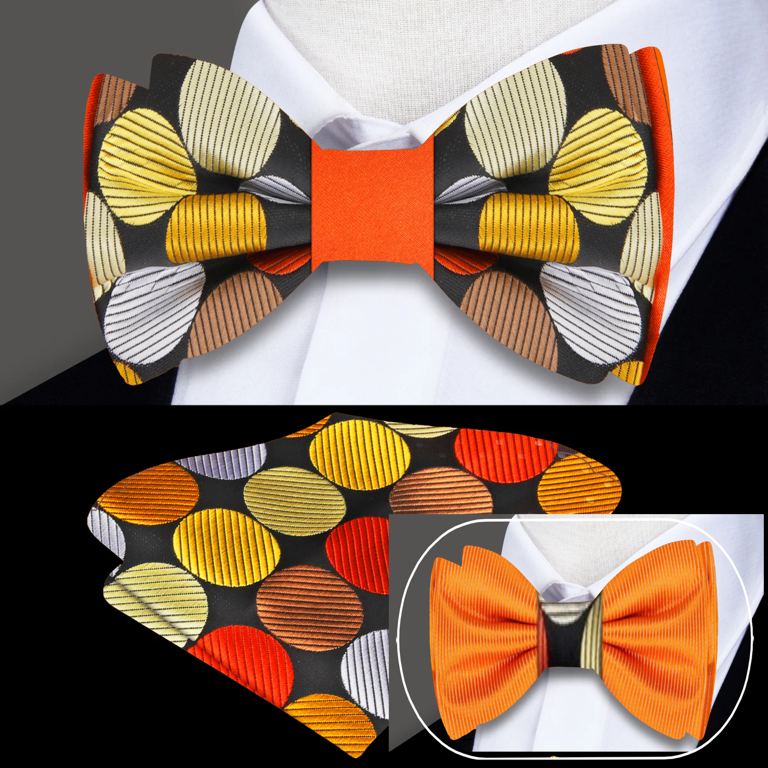 Orange, Brown, Gold, Polka Bow Tie and Square