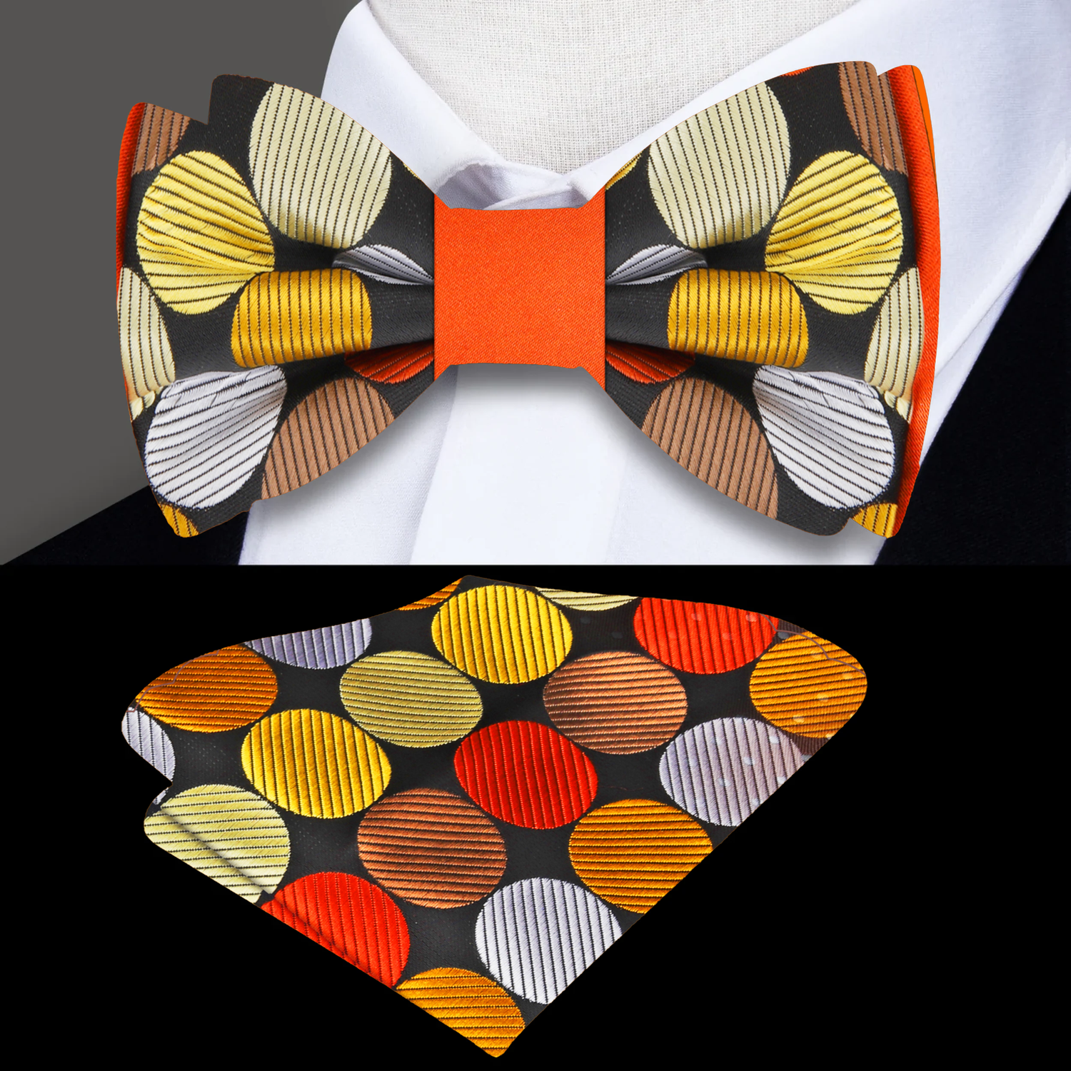 Alt View: Orange, Brown, Gold, Polka Bow Tie and Square