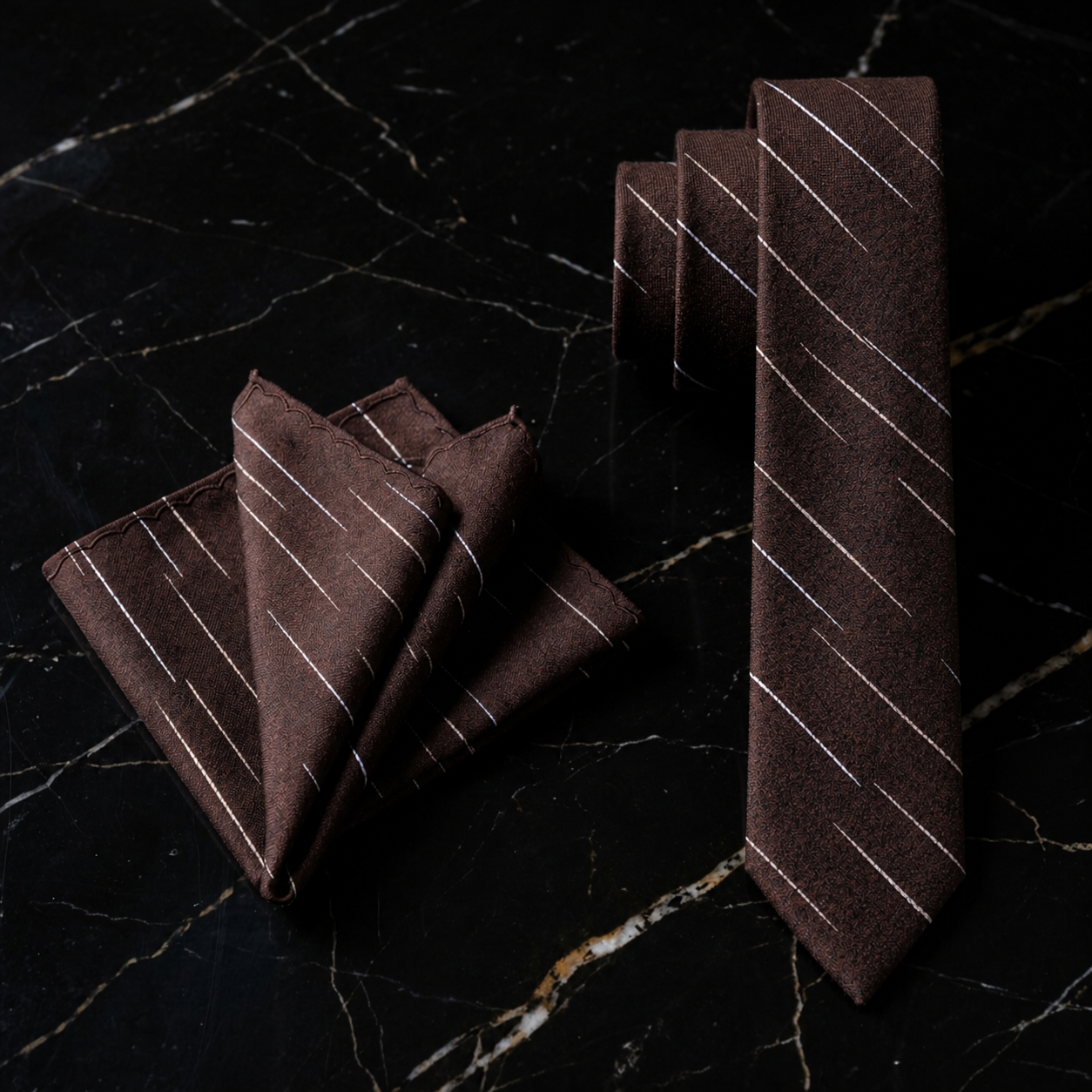 Brown white streak tie thin and square