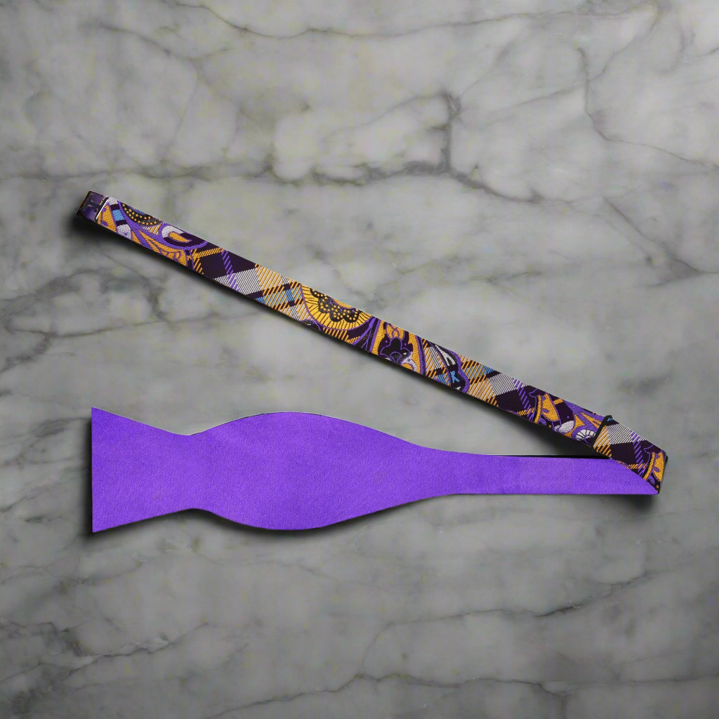 Purple, Yellow Gold, Paisley Bow Tie self tie