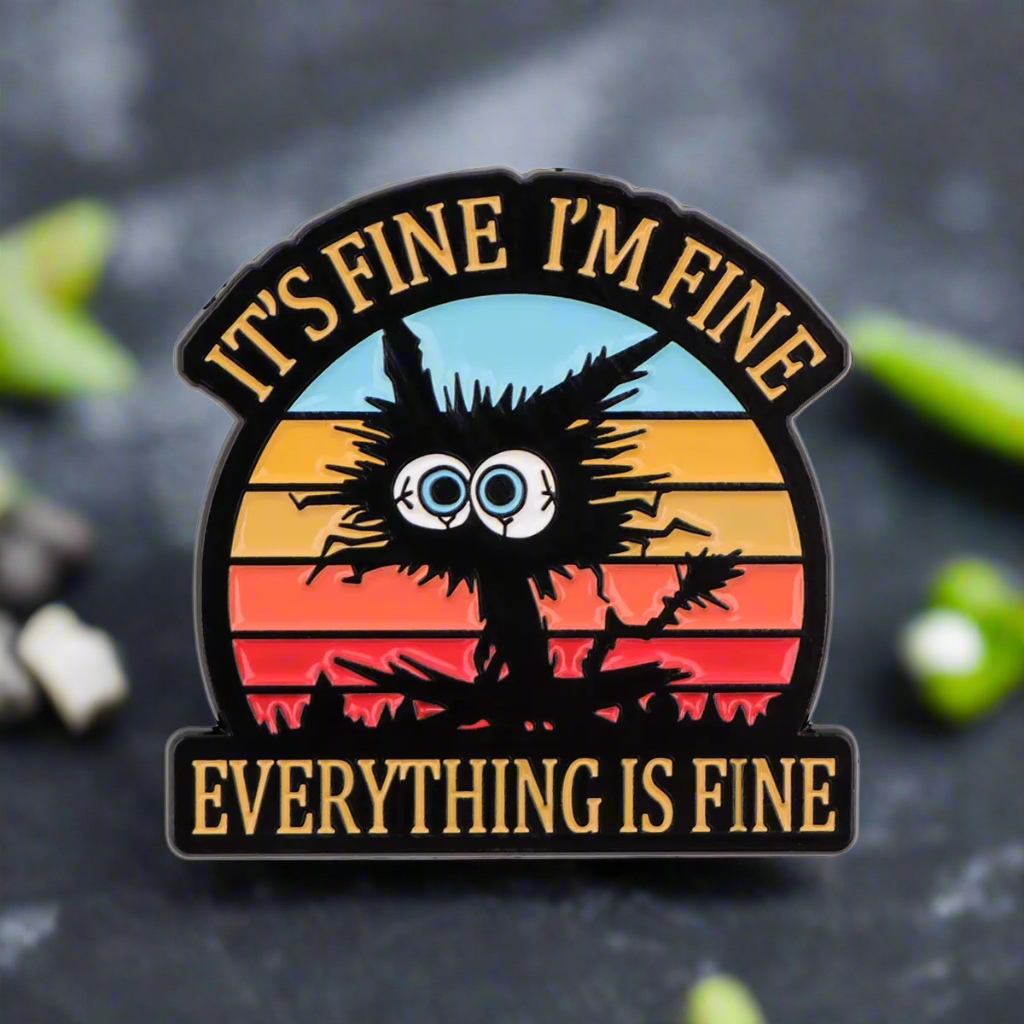 Multi Color Everything is Fine Cat Lapel Pin