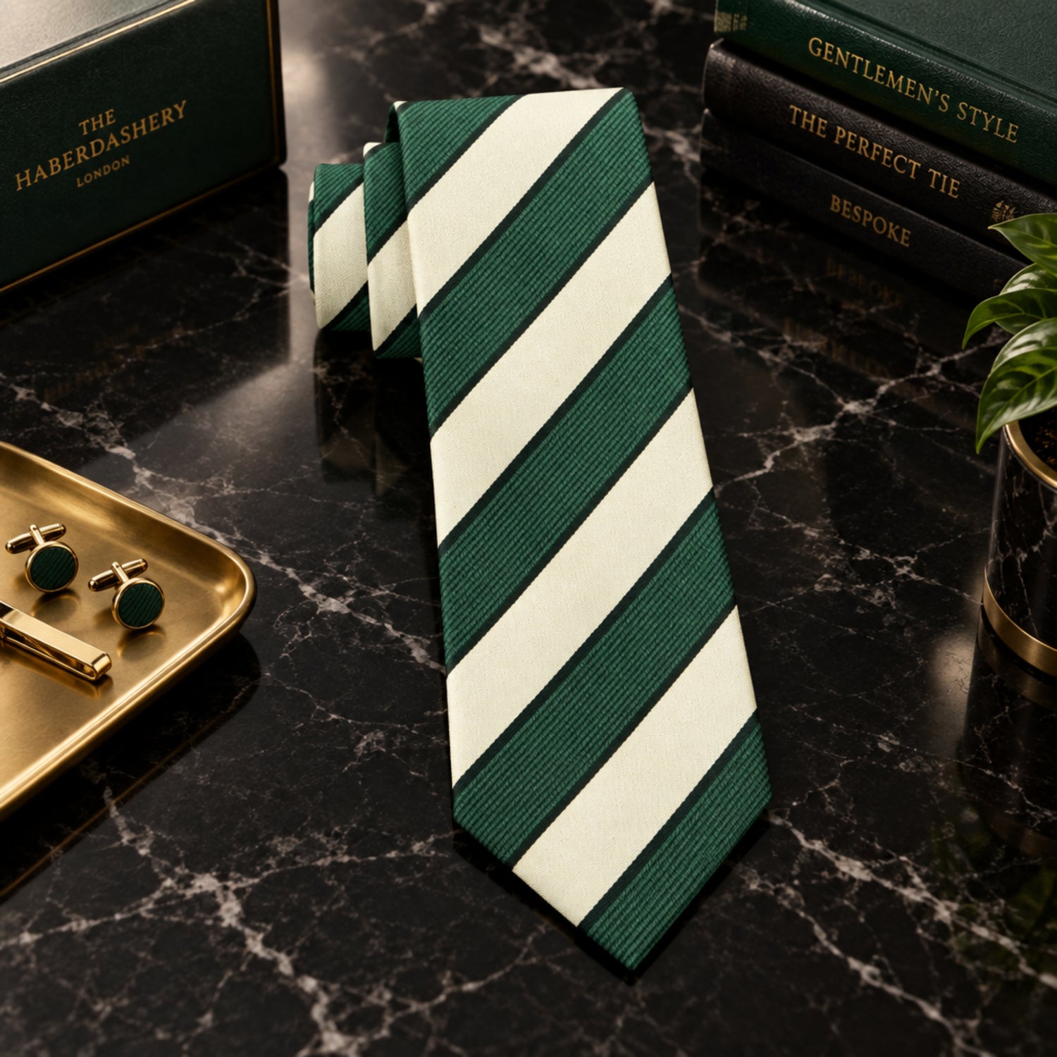Forest Green and Ivory Stripe Necktie