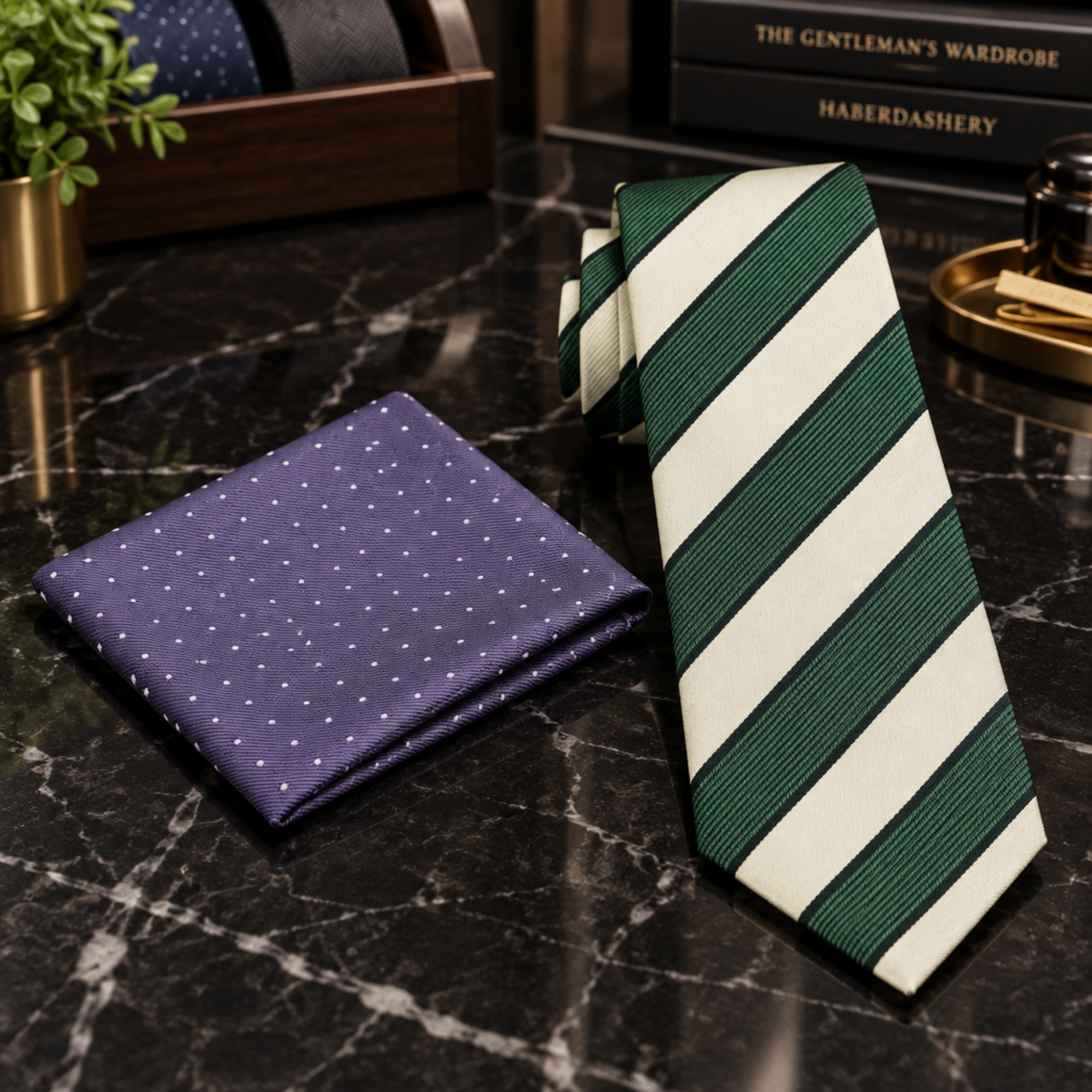 Forest Green and Ivory Stripe Necktie