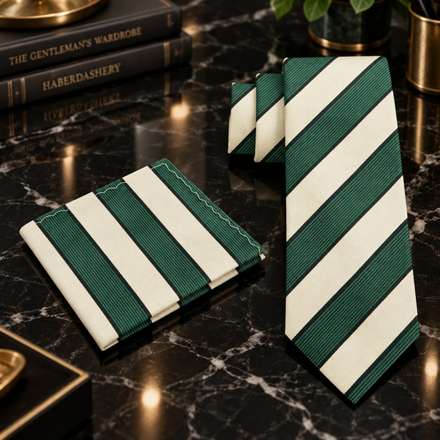 Forest Green and Ivory Stripe Necktie