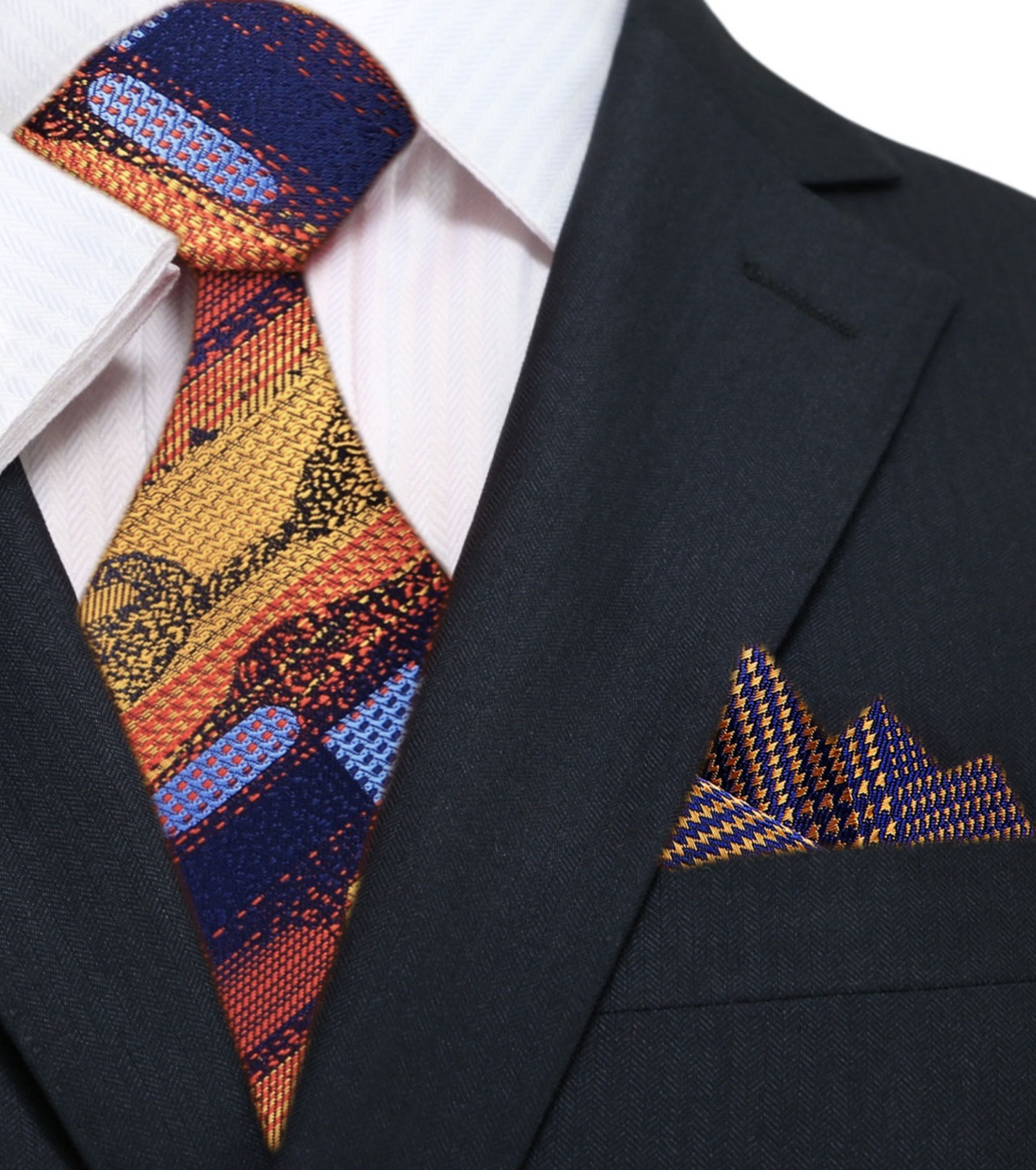 Main: Orange, Blue Abstract Tie and Blue, Orange Geometric Square