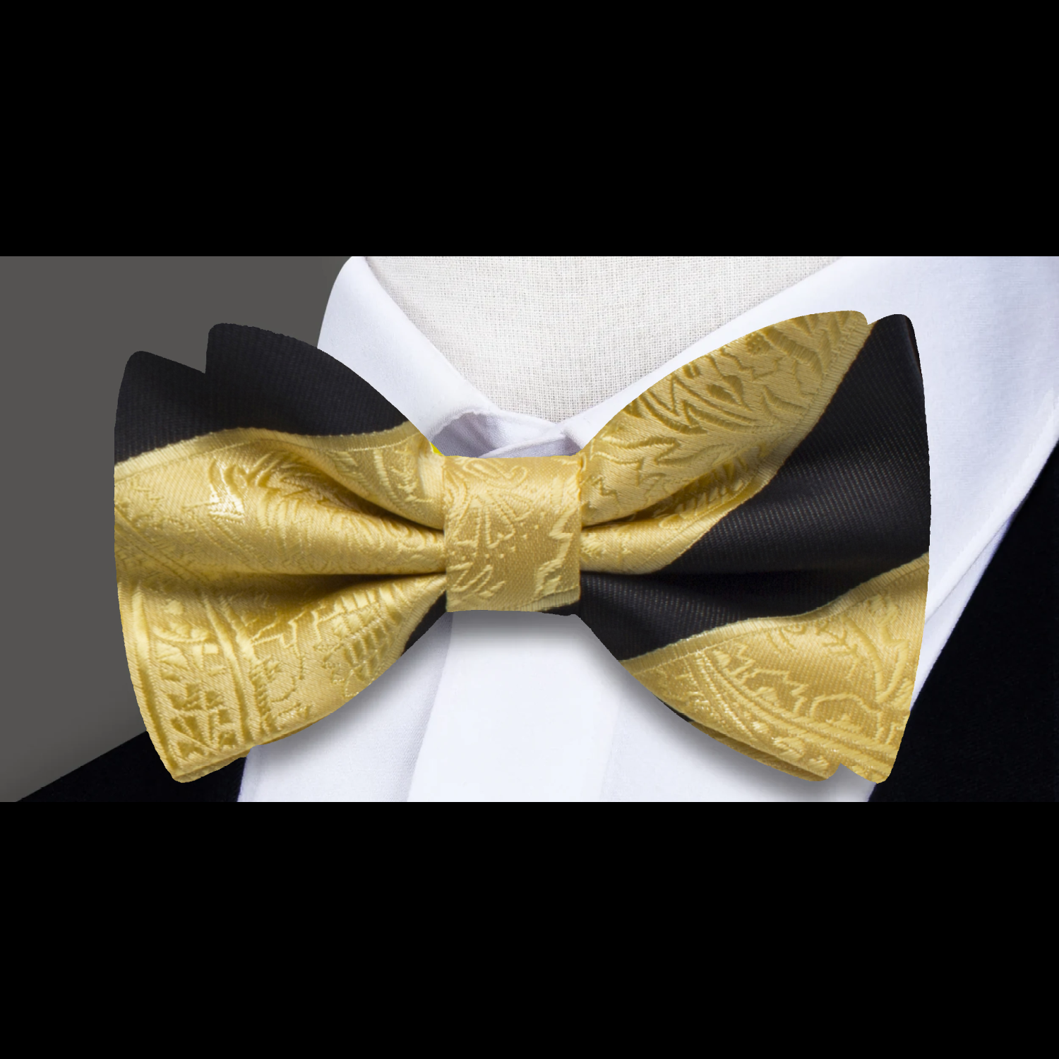 Gold Black Paisley Bow Tie