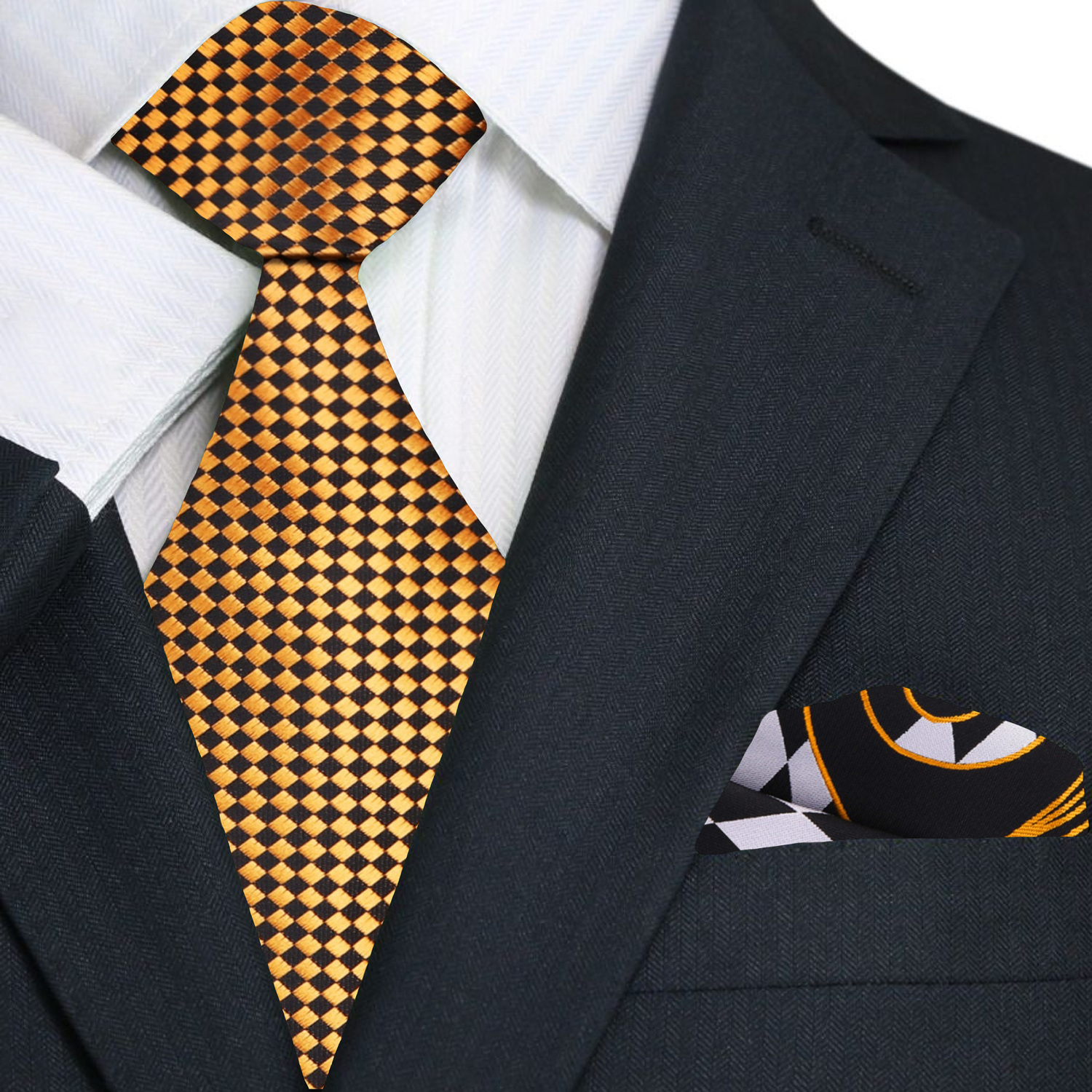 Main Black Gold Diamonds Necktie and Accenting Square