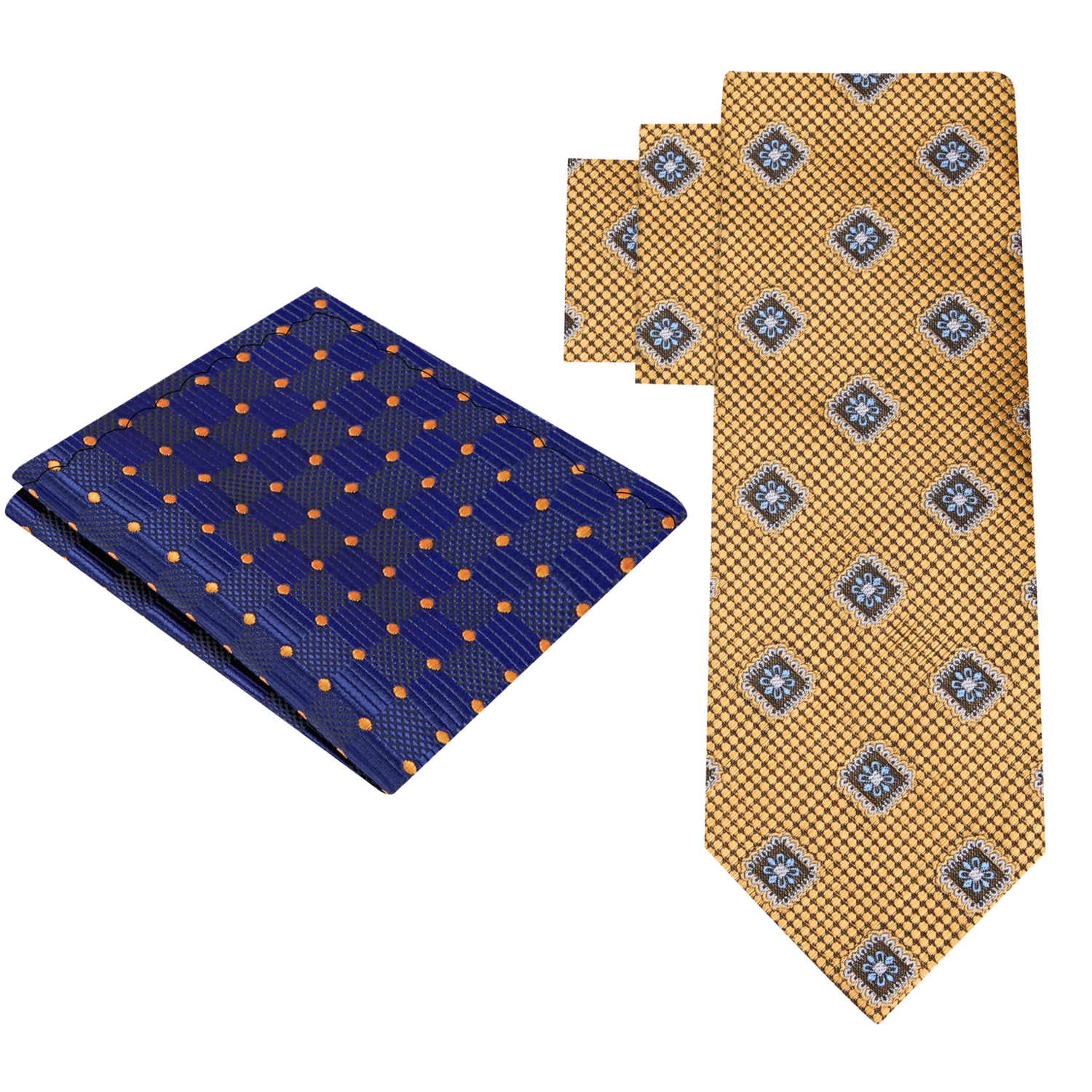 Alt: Gold Medallions Necktie and Accenting Blue and Gold Square