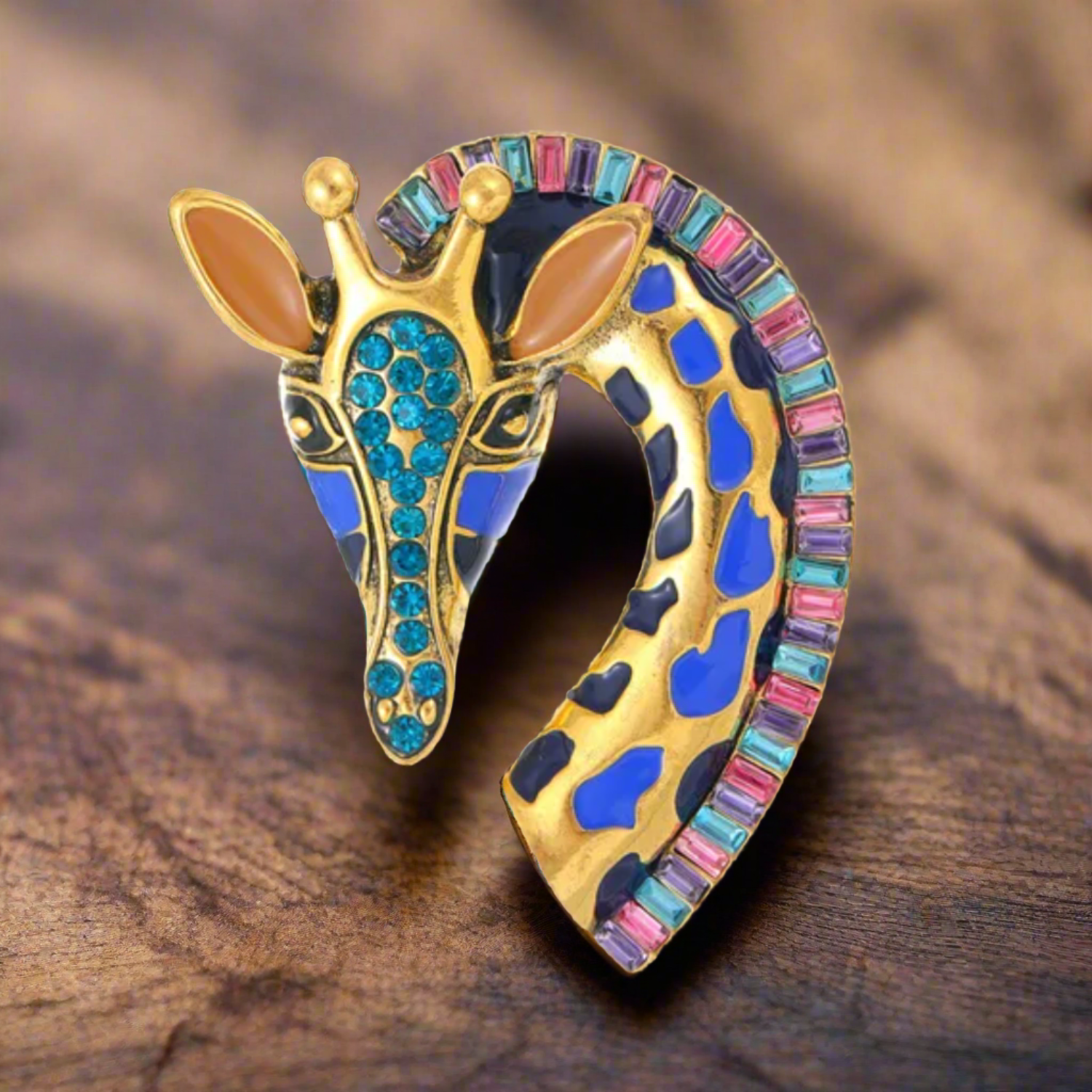 Gold Colored with Blue Giraffe Head Lapel Pin