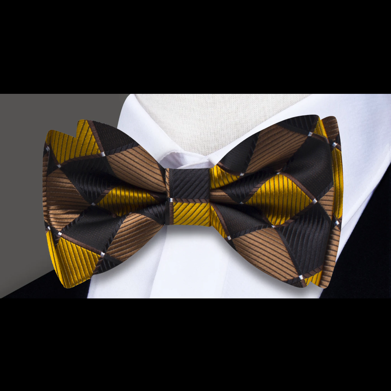 Brown, Gold Diamonds Bow Tie a 