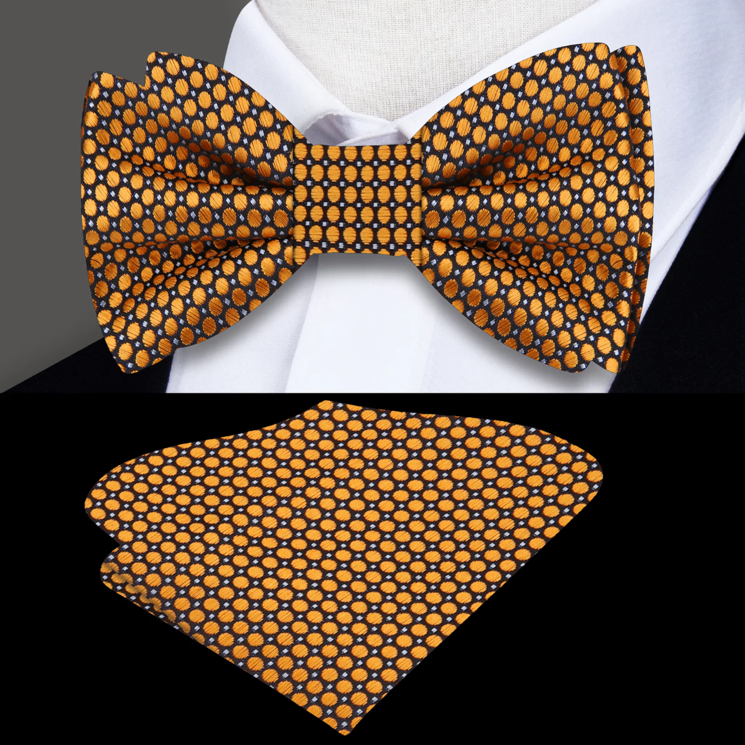 Gold Geometric Bow Tie and Pocket Square