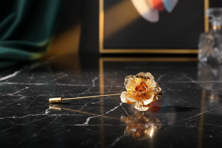 Metallic Luxury Flower Lapel Pin