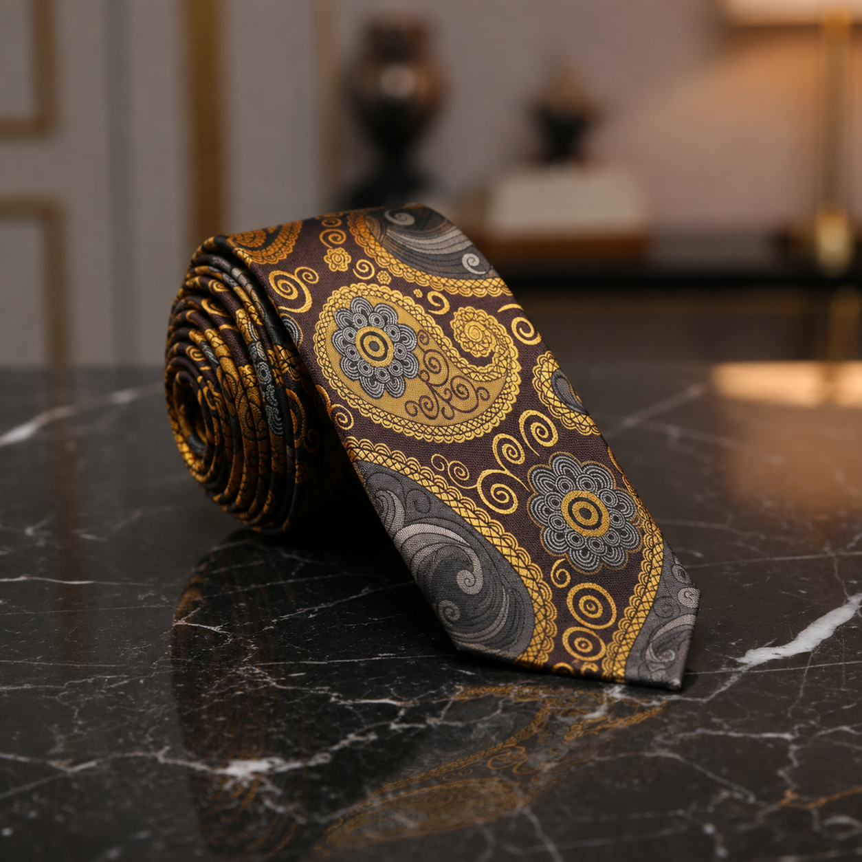 Brown grey tie thin
