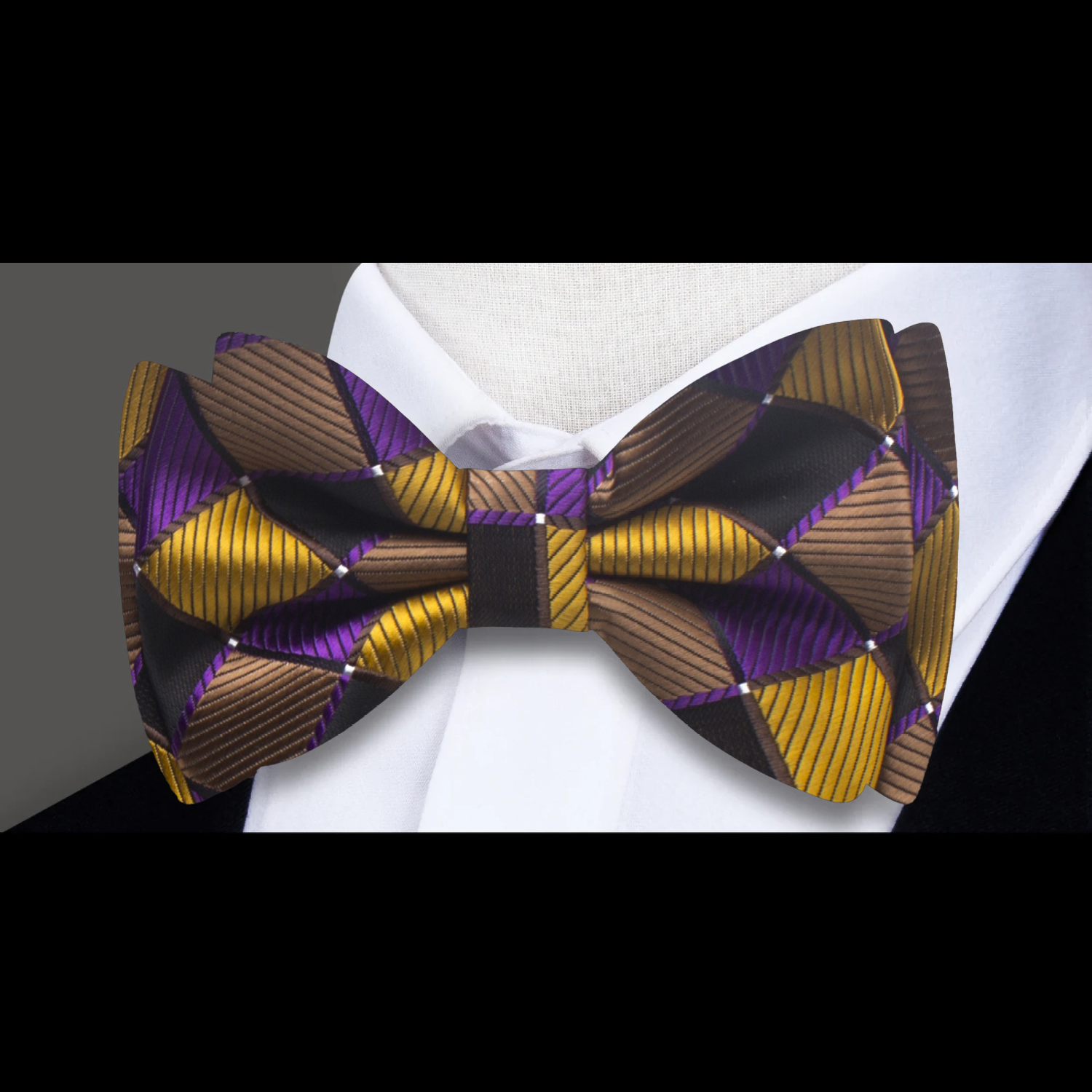 Gold Purple Fast Break Check Bow Tie