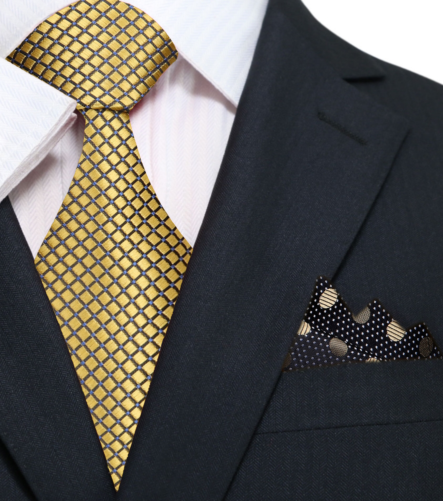 Main View: Gold Geometric Necktie with Black Gold Polka Square