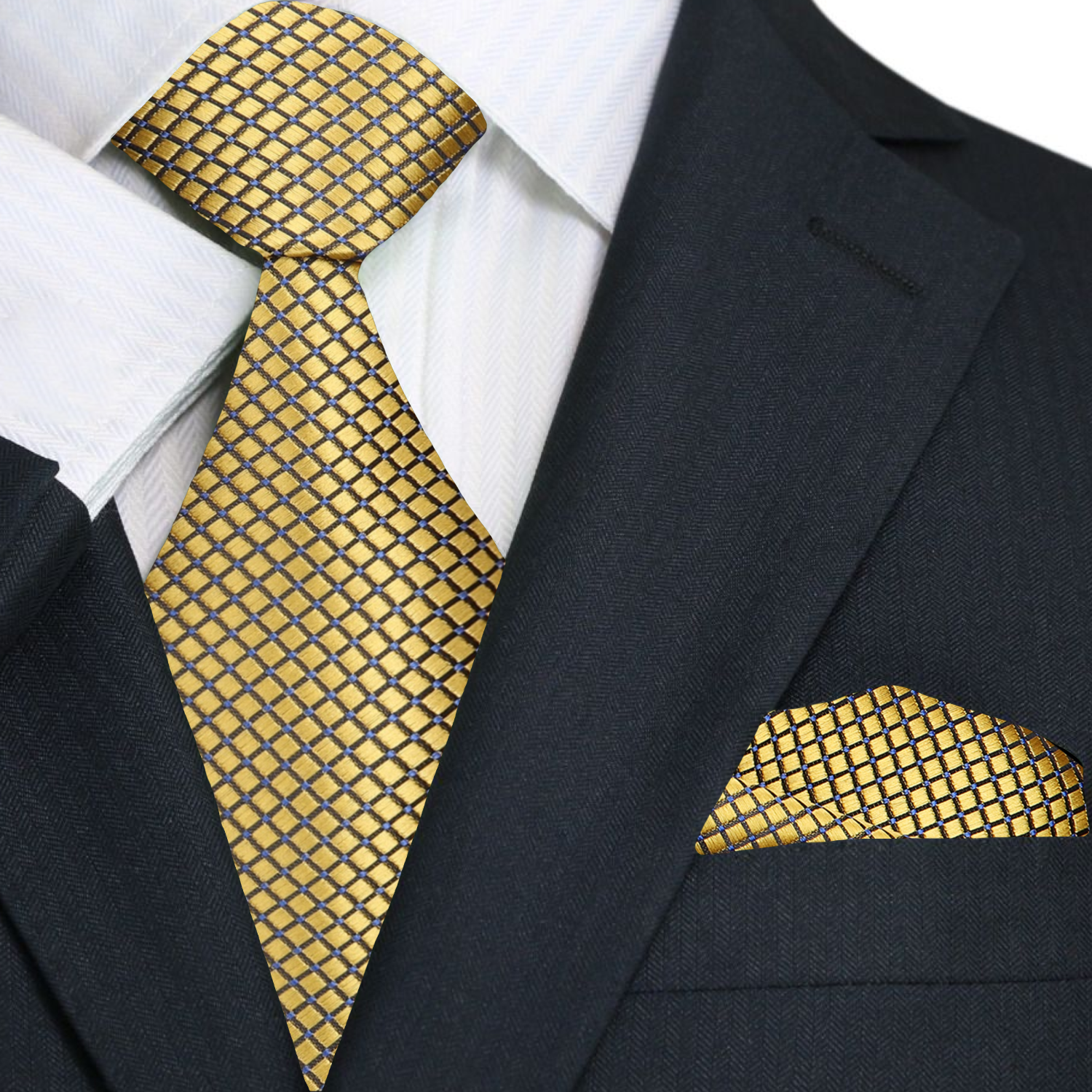 Main View: Gold Geometric Tie and Square