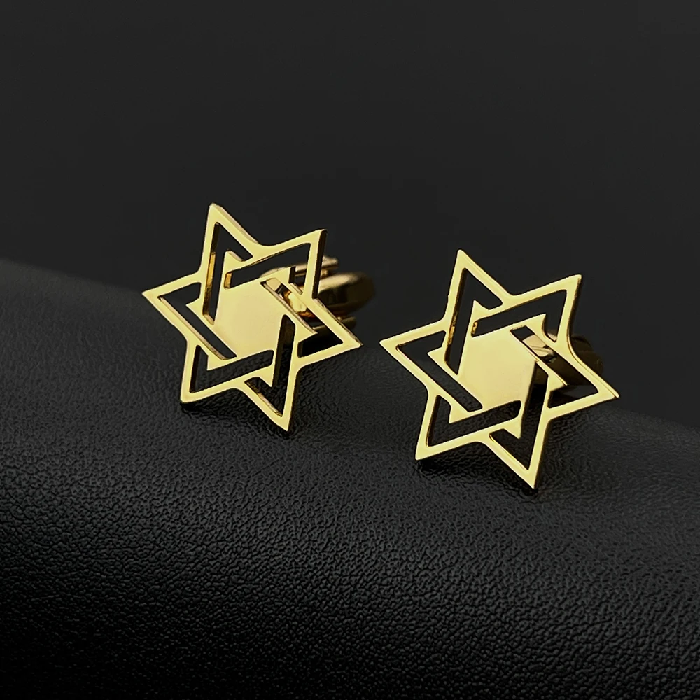 View 2 Gold Color Star of David Cufflinks
