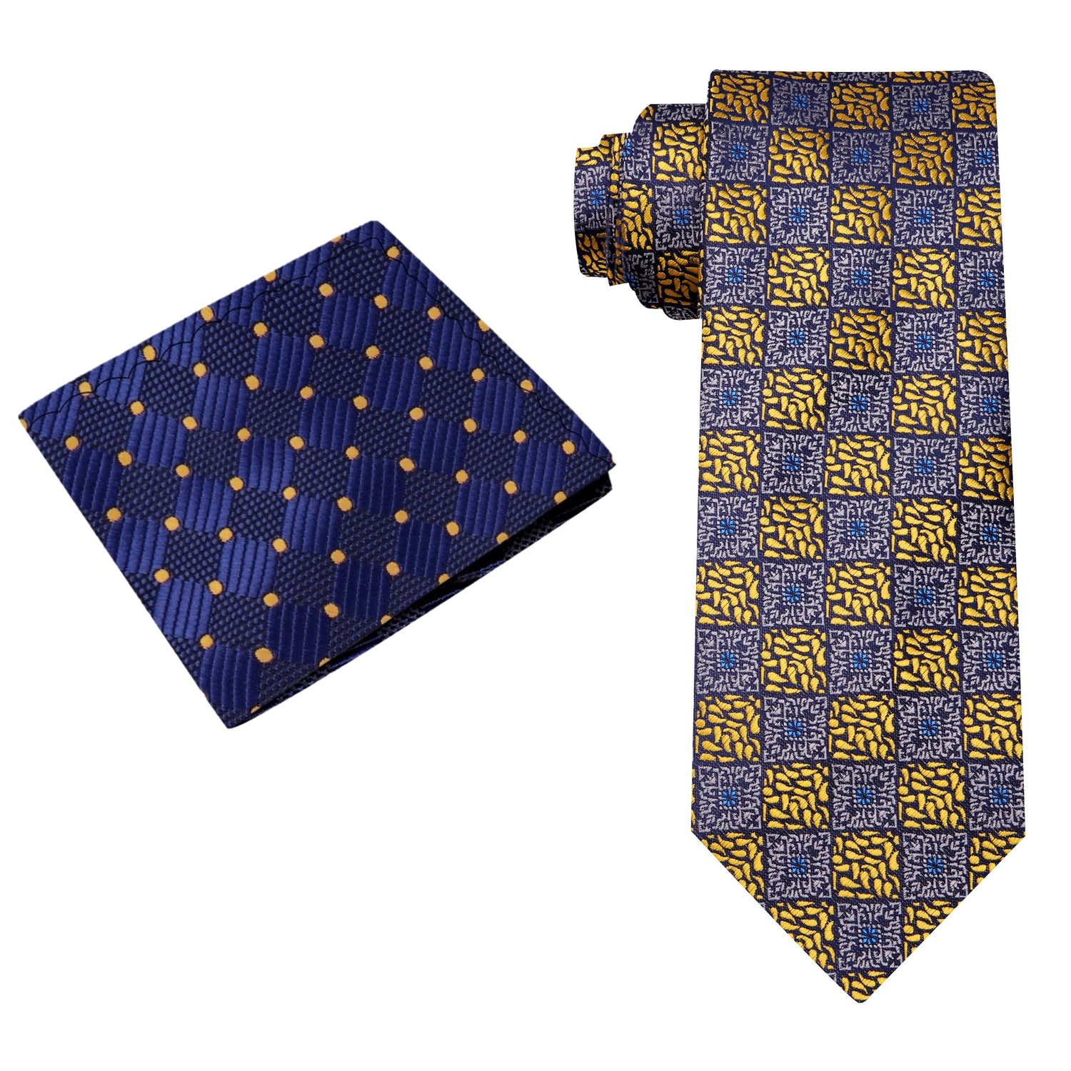 Alt:Grey and Gold Geometric Necktie and Accenting Square