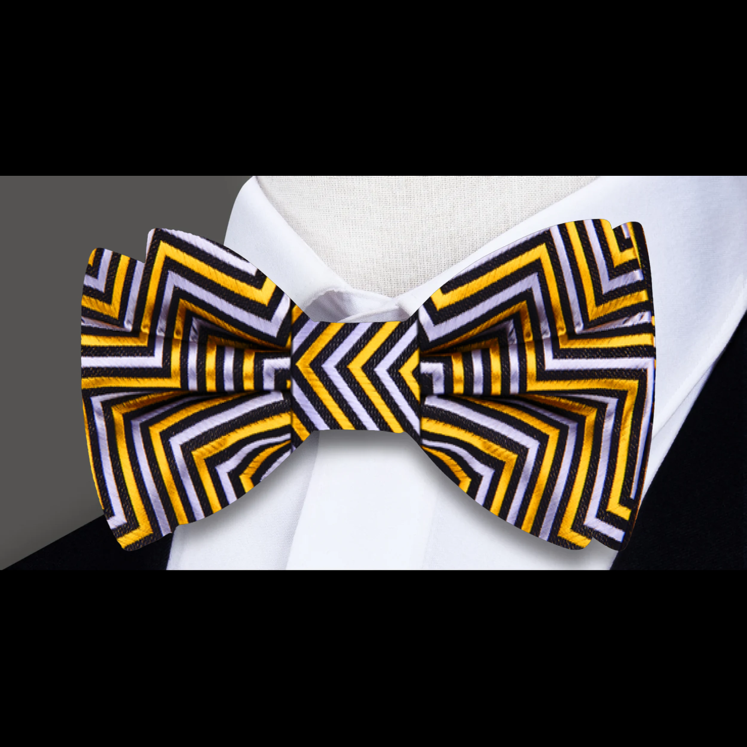 Single Gold Black Grey Geometric Bow Tie