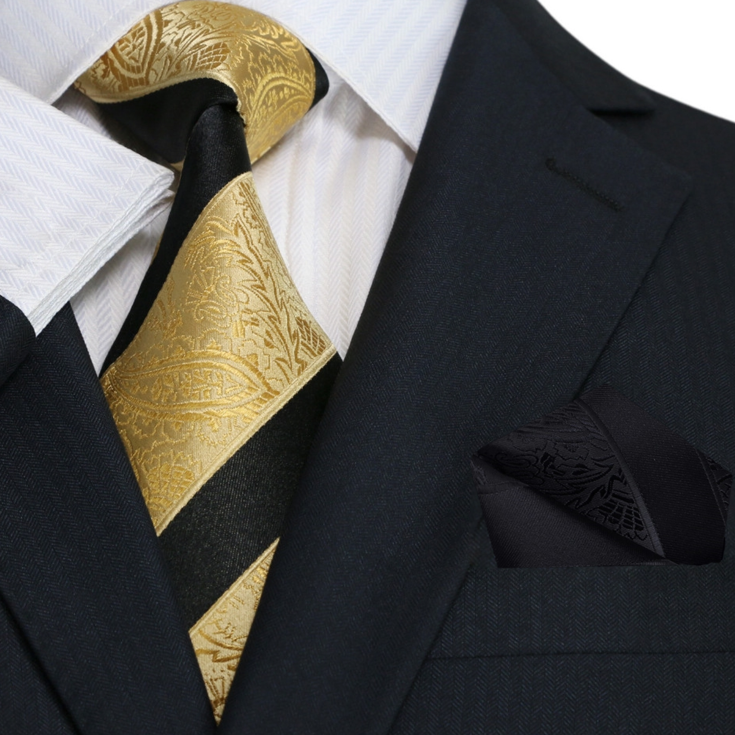 Gold & Black Luxurious Paisley Necktie