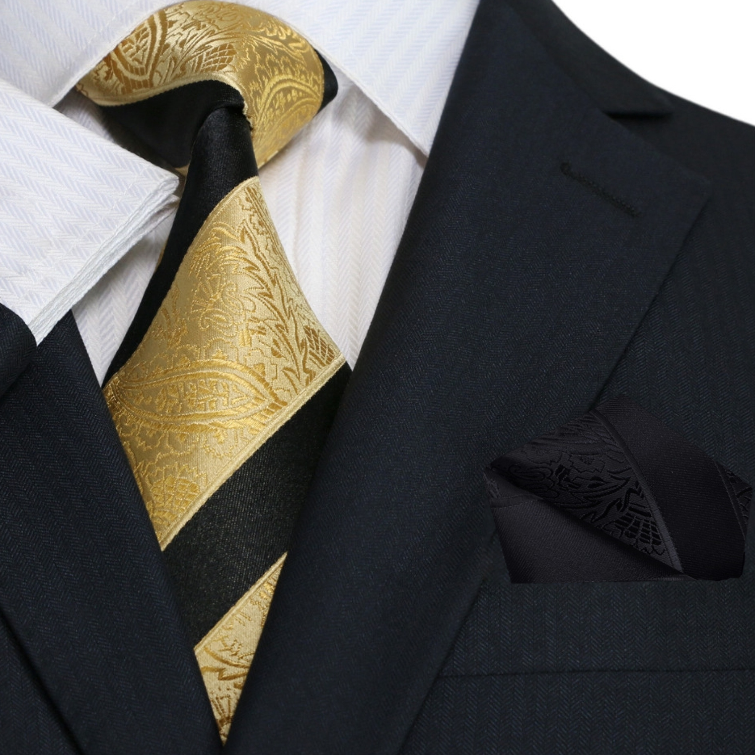 Gold and Black Paisley Necktie and Accenting Square