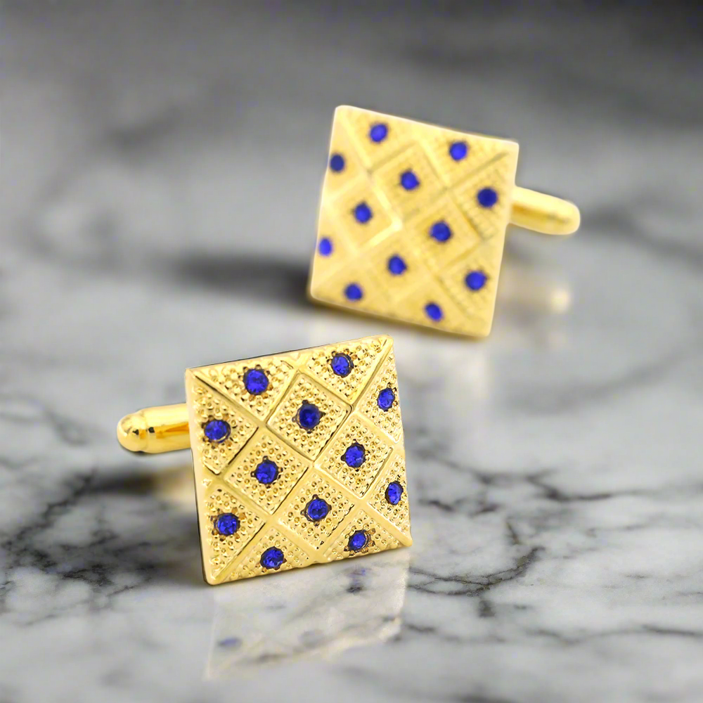 Main A Gold, Blue Color Square Shape Cuff-links