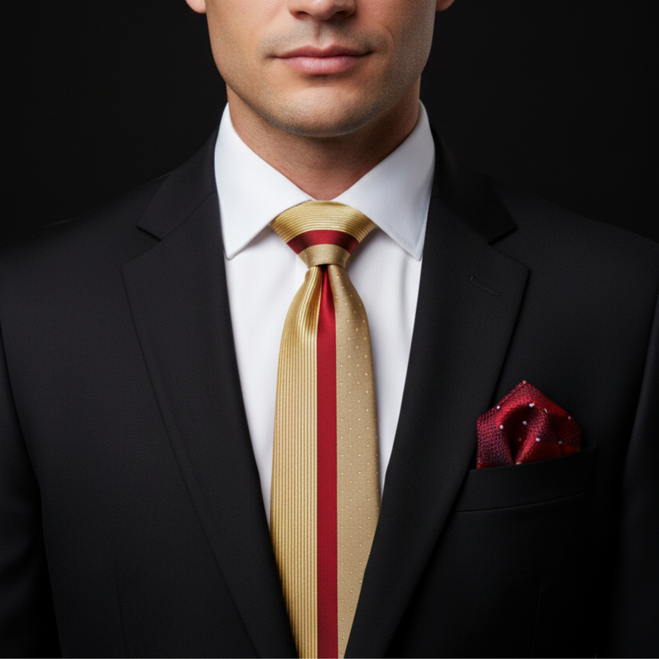 Gold & Burgundy Abstract Necktie | 2 Widths, 2 Lengths + Pocket Square