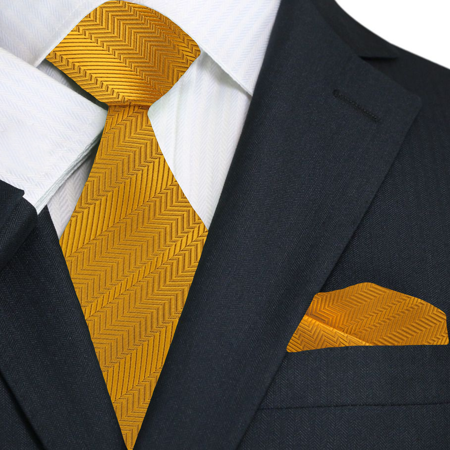 Main View: Golden Amber Solid Necktie and Pocket Square