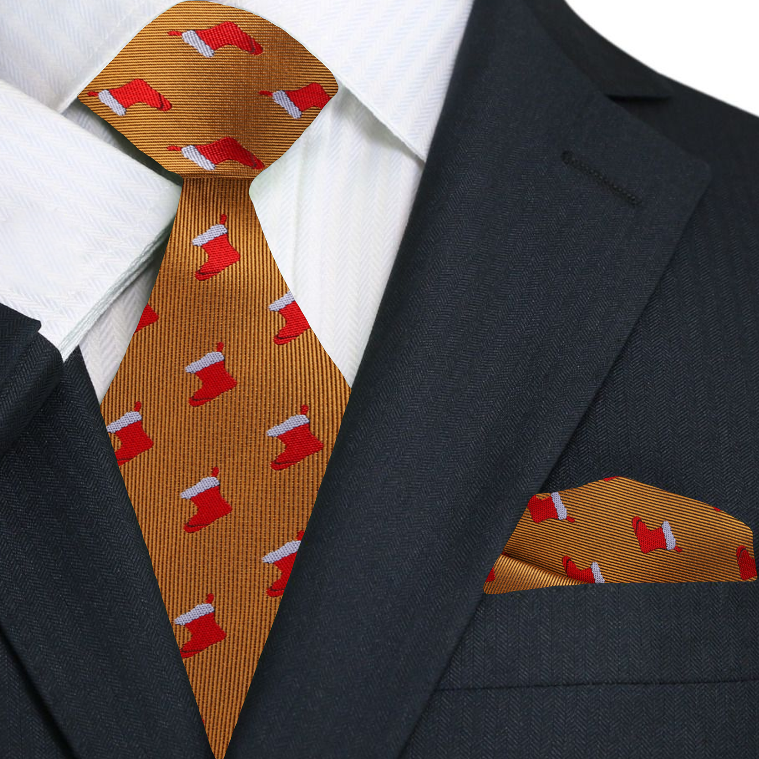 Christmas Stockings Necktie in 3 Colorways with Matching Pocket Square
