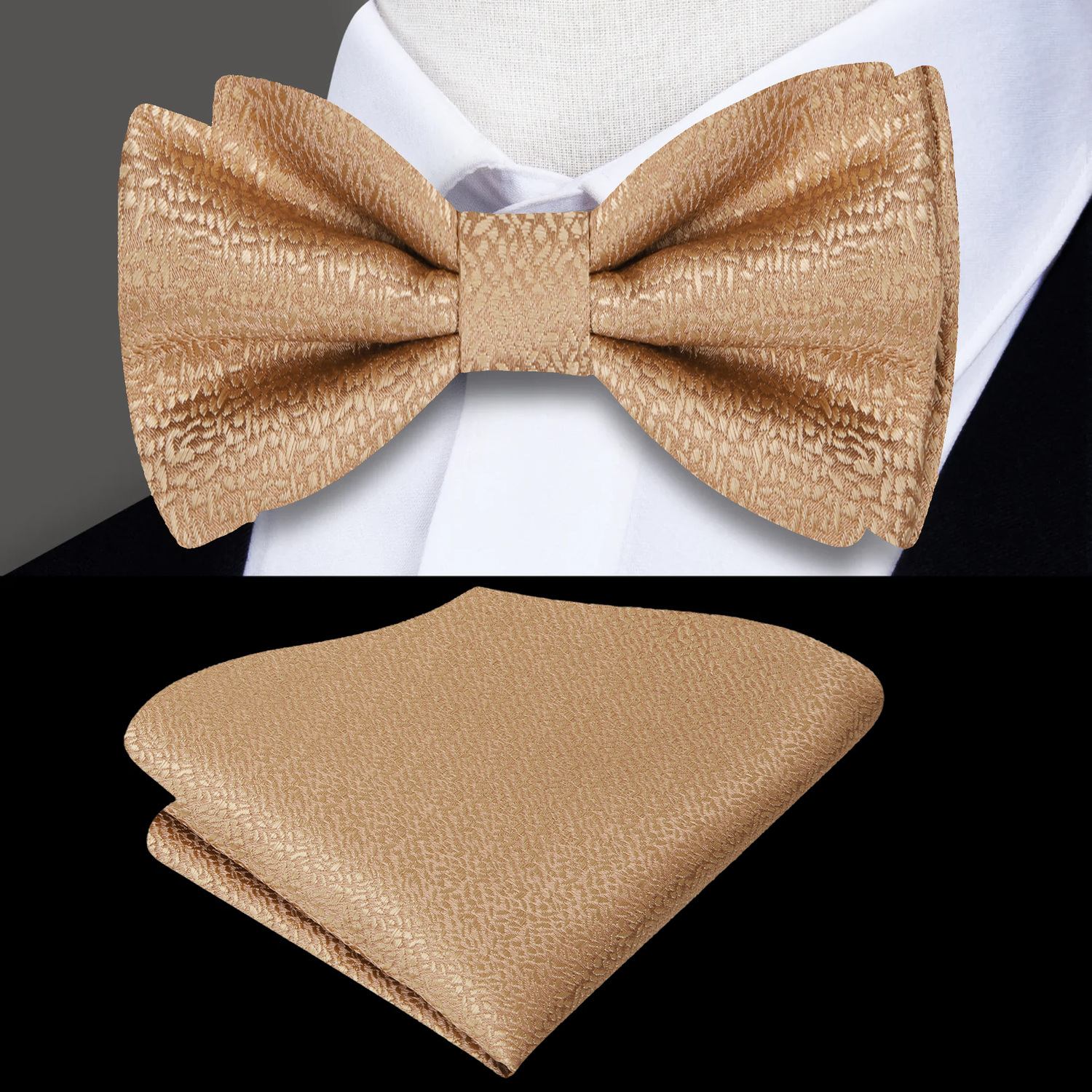 Main: Golden Rod Texture Bow Tie and Pocket Square
